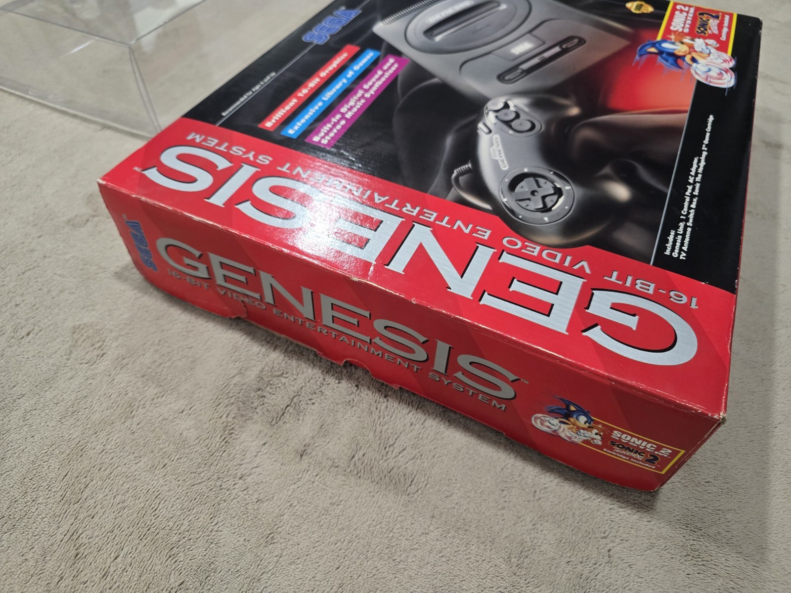 Sega Genesis Model 2 Console CIB Sonic 2 Bundle w Reg Card Mint + Box Protector