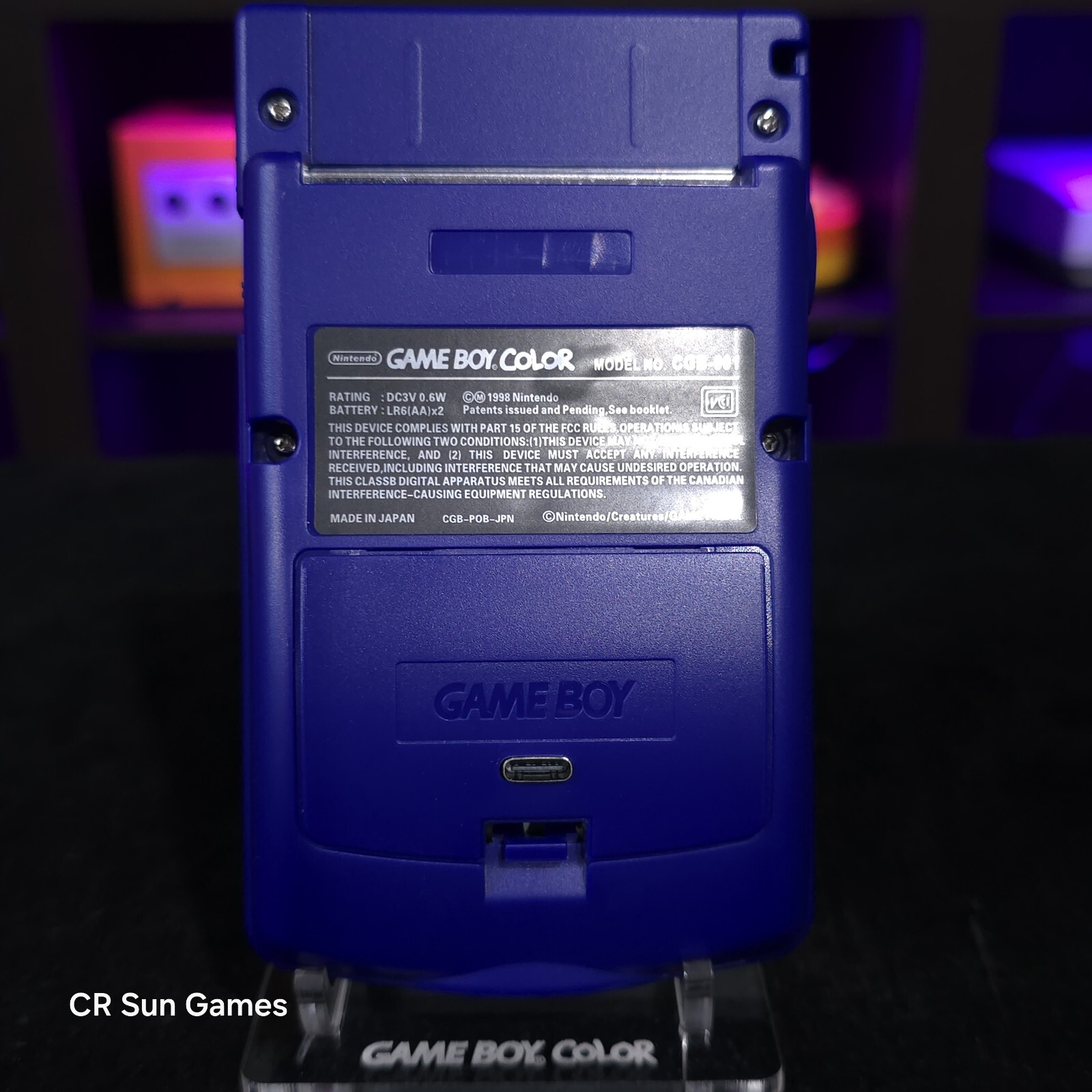 Purple Gameboy Color Console OLED Touch Screen USB-C Rechargeable Battery Mod