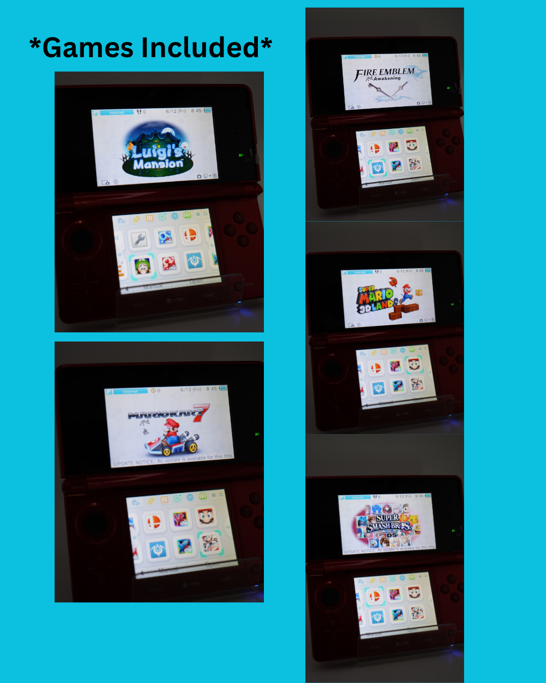 Nintendo 3DS Handheld Console Flame Red (Complete) USA Region, 32GB, With Games