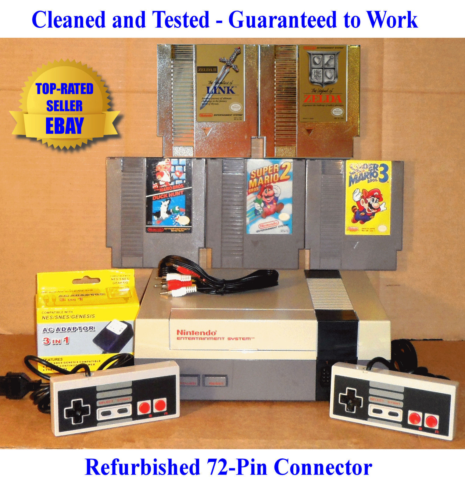 NES Console Bundle + Super Mario Bros 1 2 3 + Zelda & Link -Best Pins-Guaranteed