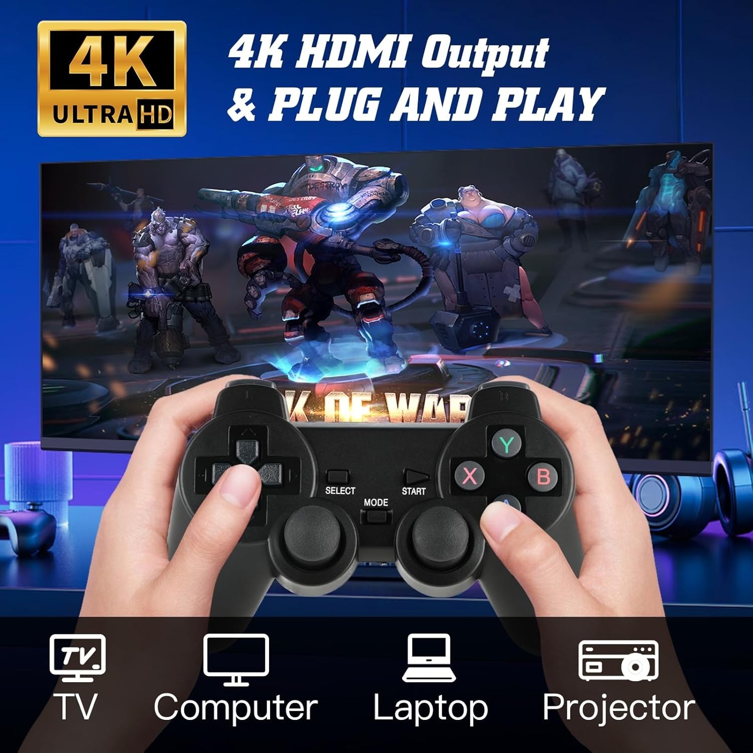 Retro Game Console, Wireless Retro Game Console, Built-in 9 Emulators, 4K HDM…
