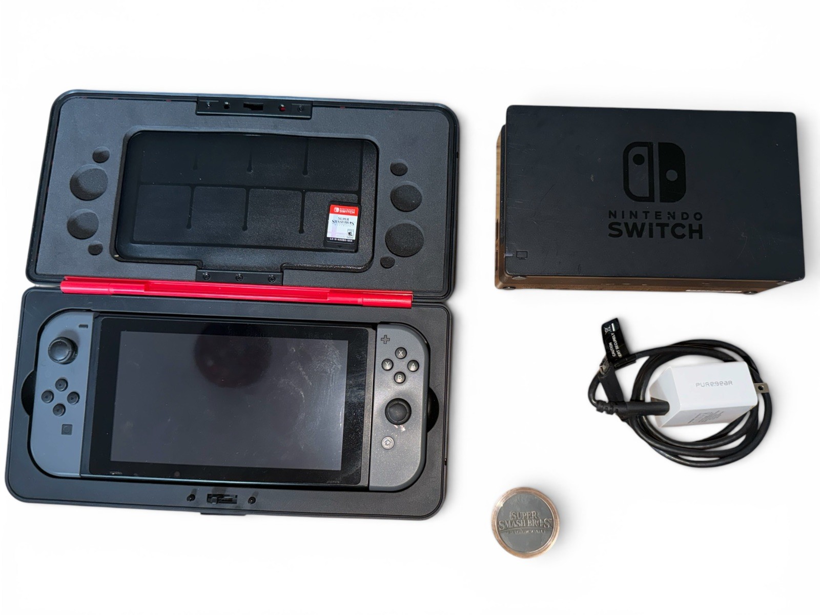 Nintendo Switch v1 Console Gaming System HAC-001 Black with Super Smash Bros