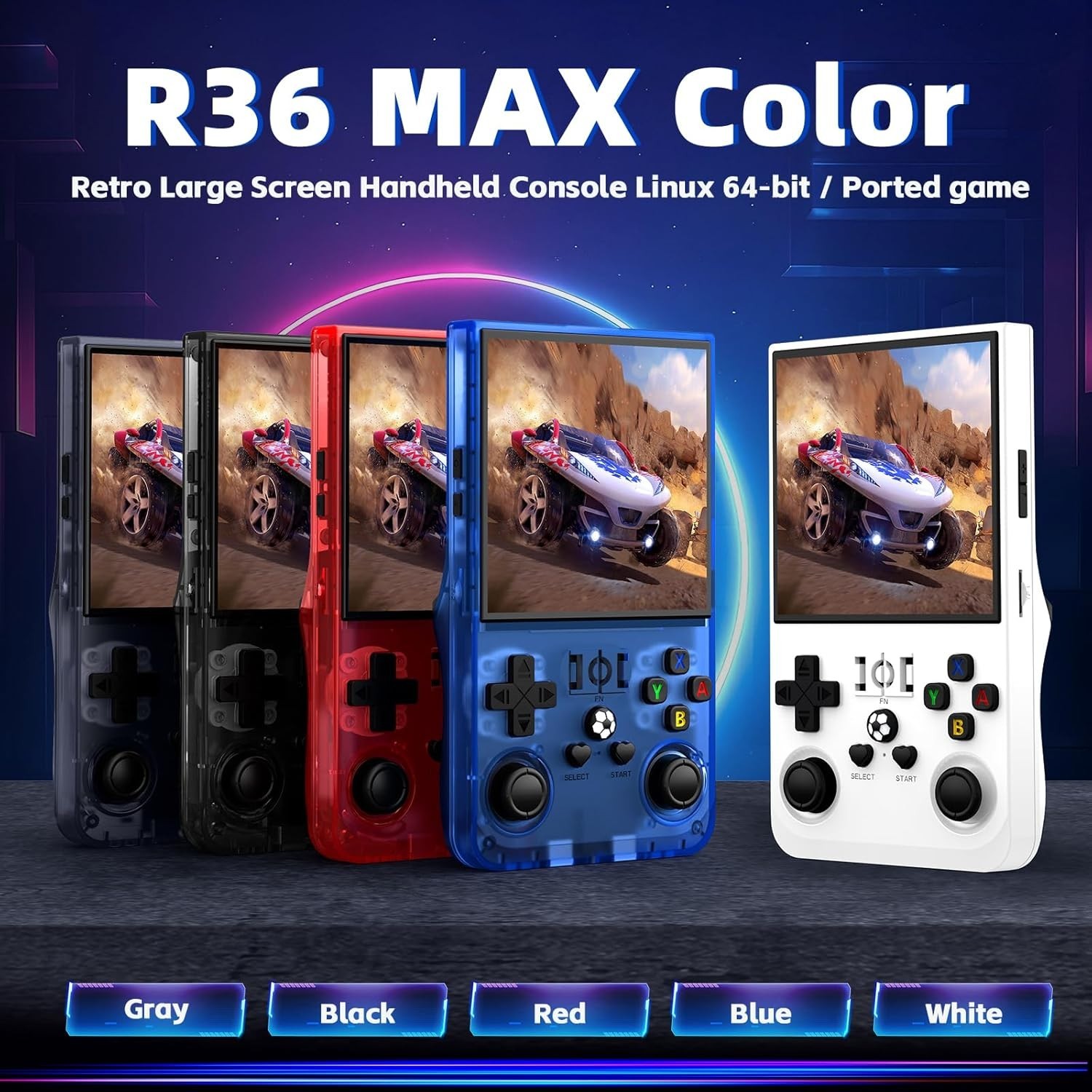 Portable R36MAX Retro Gaming Console with 64GB Memory and 4000mAh Battery
