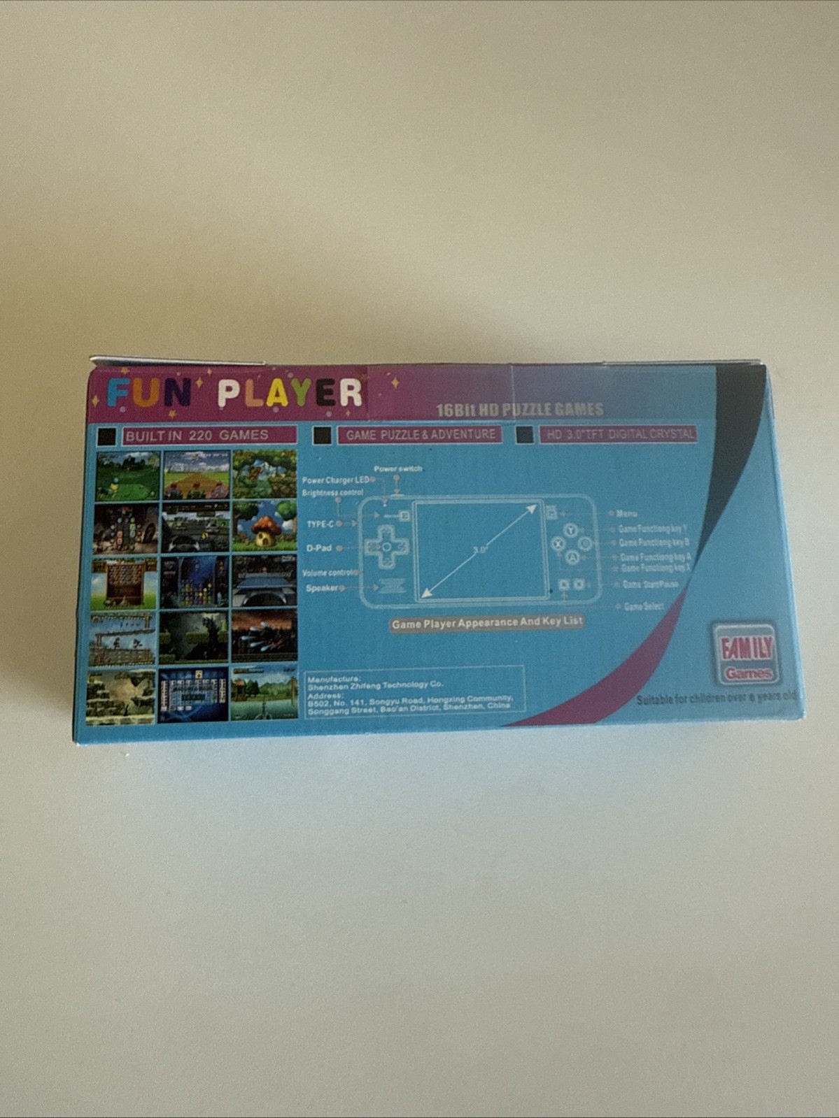 Fun Player 16bit Handheld Video Game Console For Kids with Preloaded Games