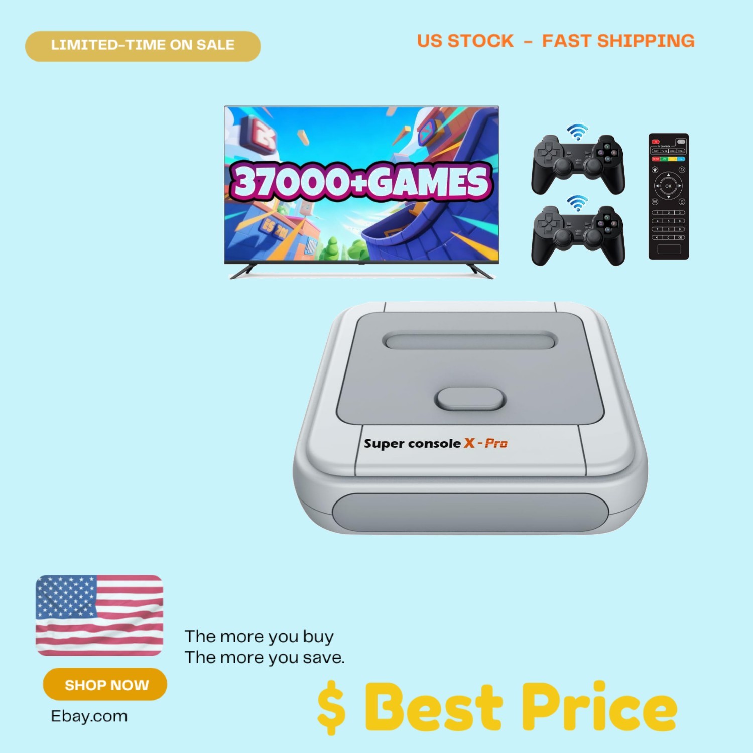 Super Console X Pro: 37,000+ Retro Games & 4K TV Support – Wireless Controllers