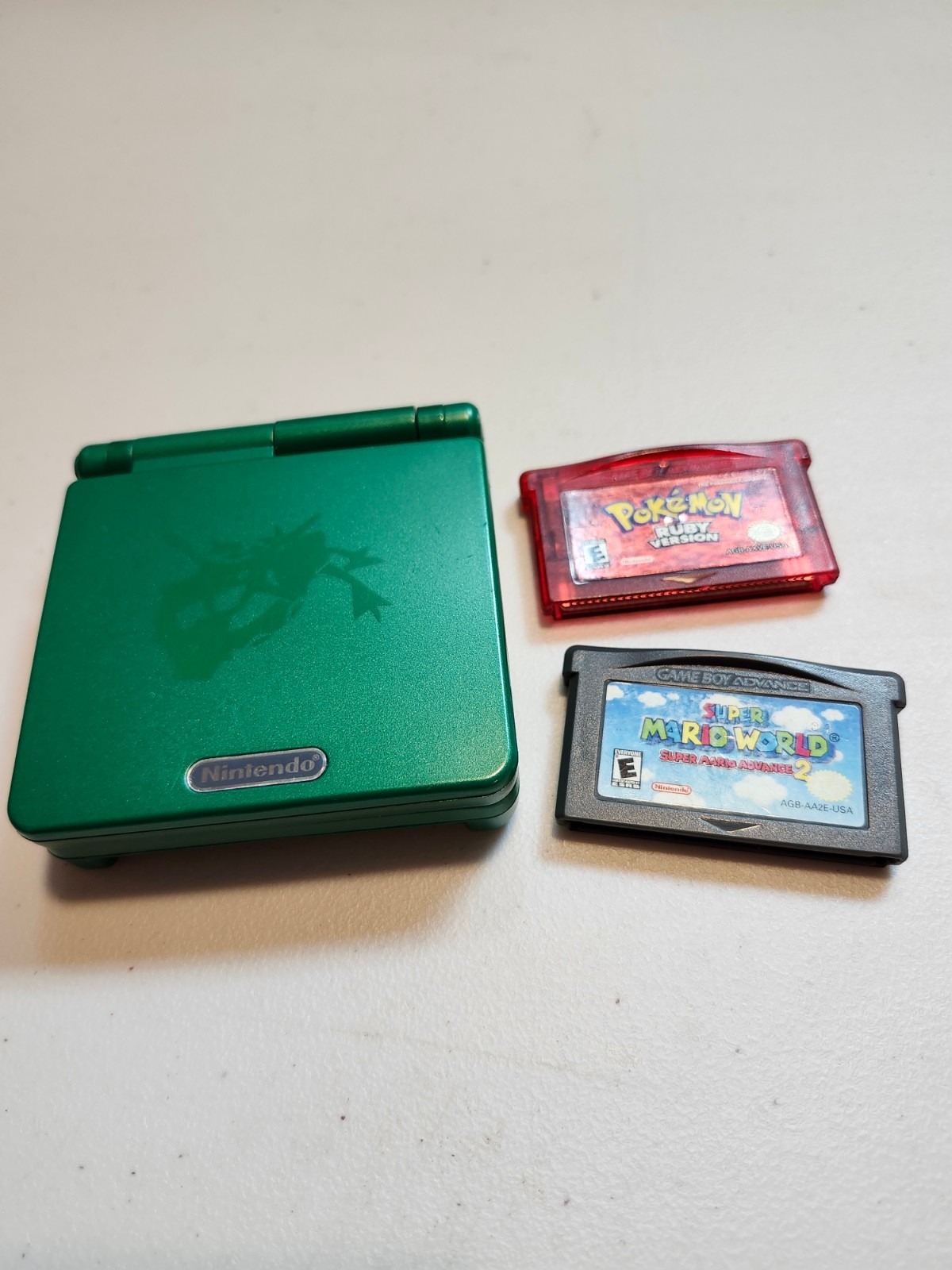 Gameboy Advance SP (IPS Screen + USBC Charging) + Pokemon Ruby + Mario Advance 2