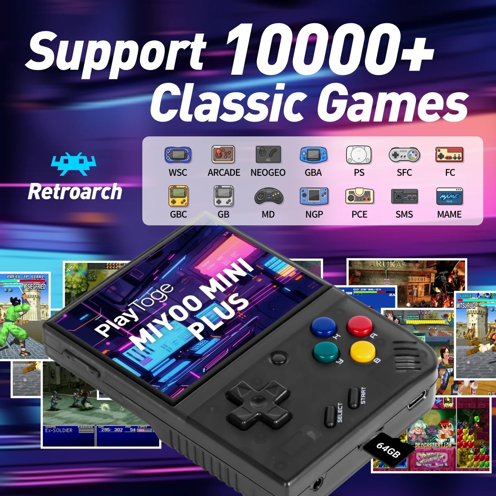 Miyoo Mini Plus Retro handheld Console 128GB OnionOS WiFi Easy Net Play – Purple