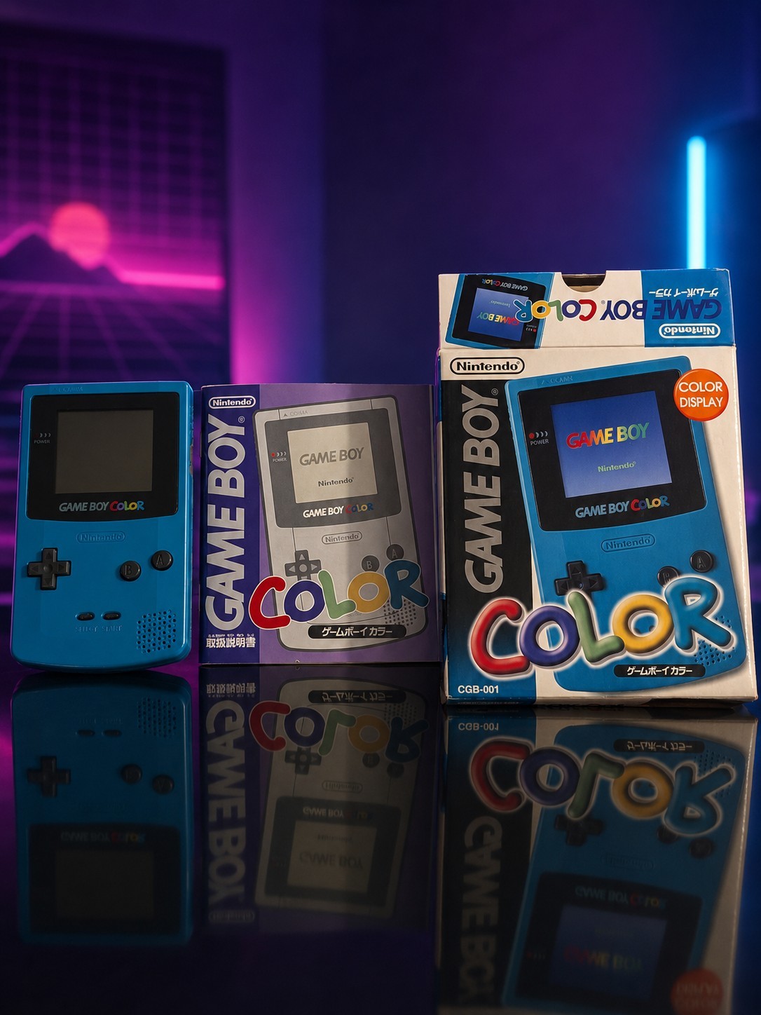 Nintendo Game Boy Color Blue CGB-001 Console Box Manual Japan Import Tested