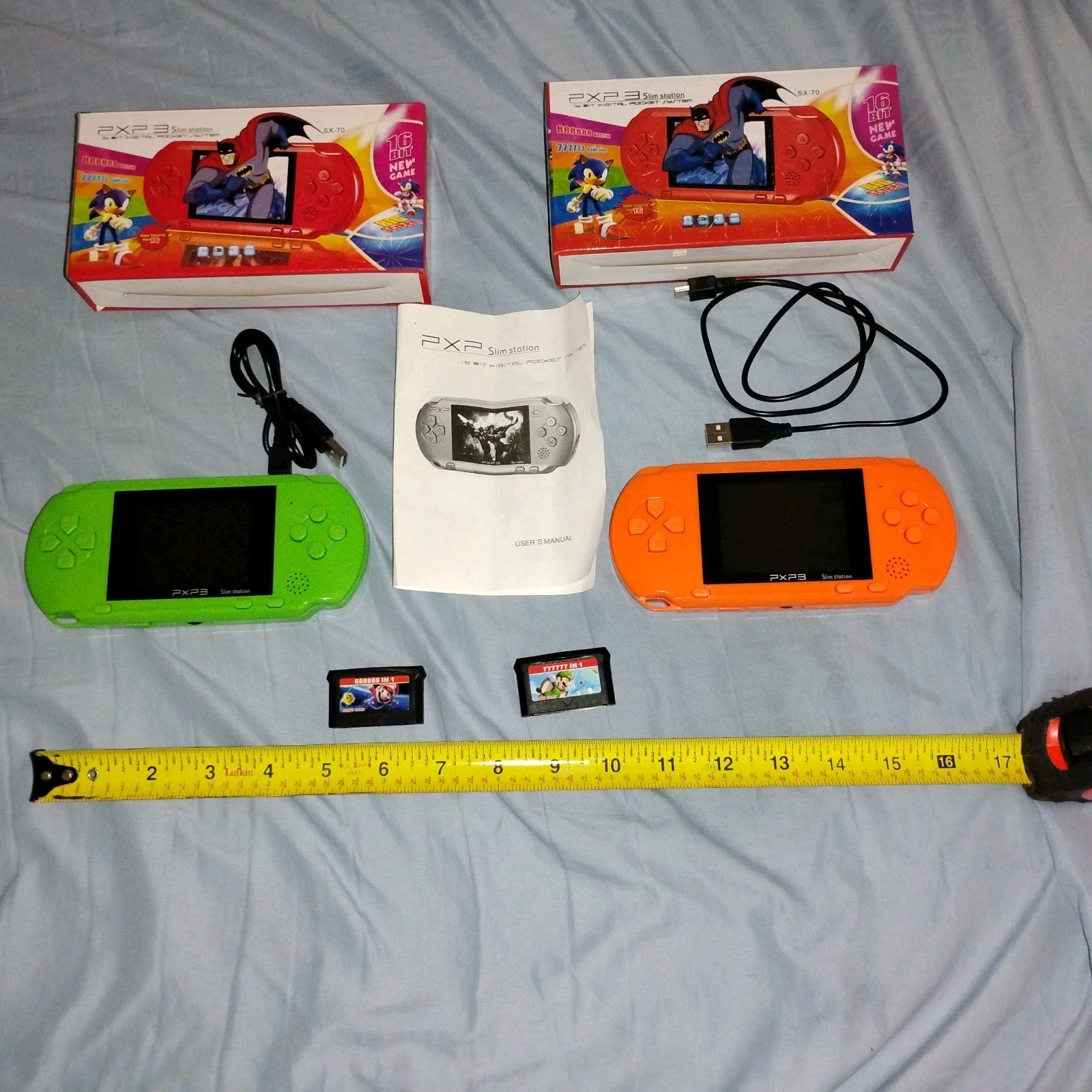 PXP3 Slim Video Game Console Handheld System 16 Bit Lot x2 Games Sonic Mario