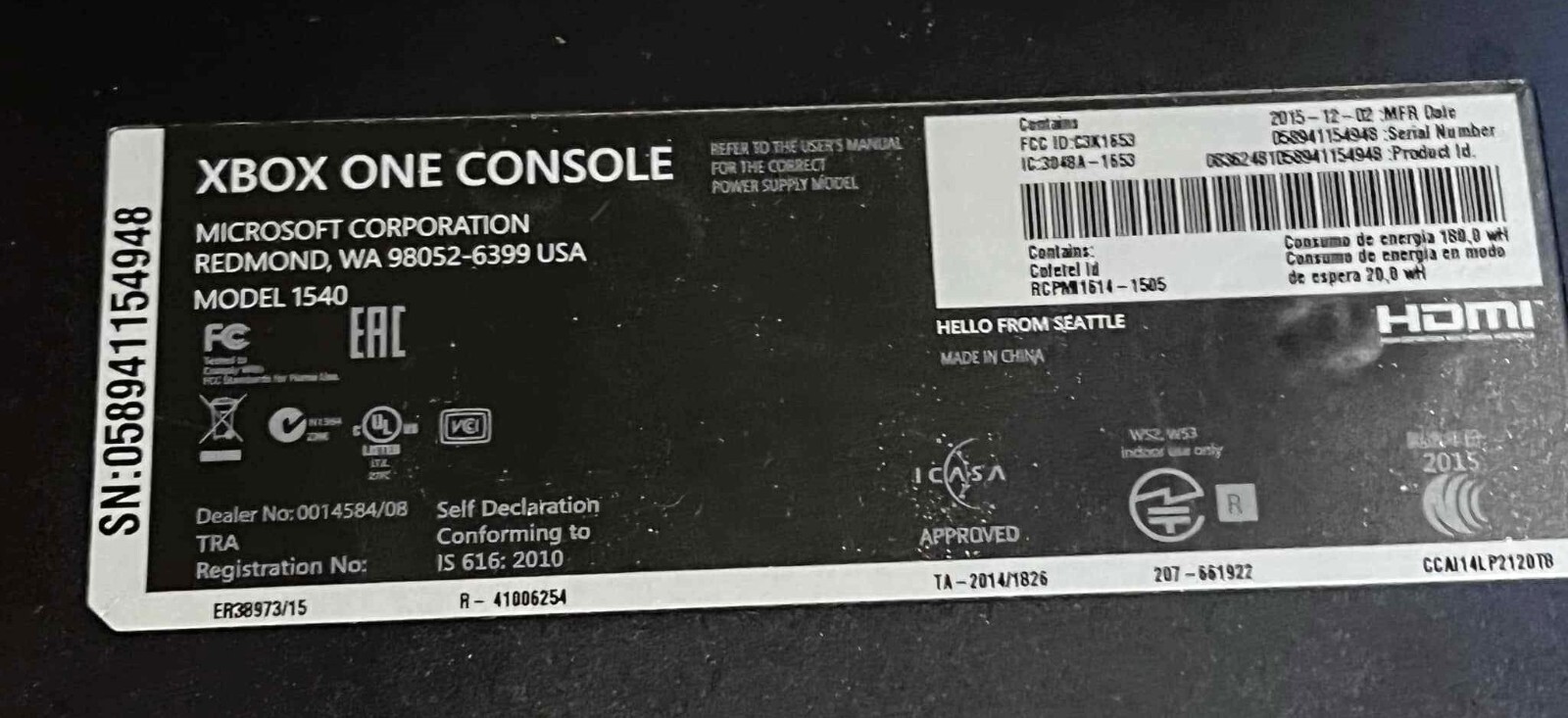 Microsoft Xbox One Console Only Black PARTS OR REPAIR –