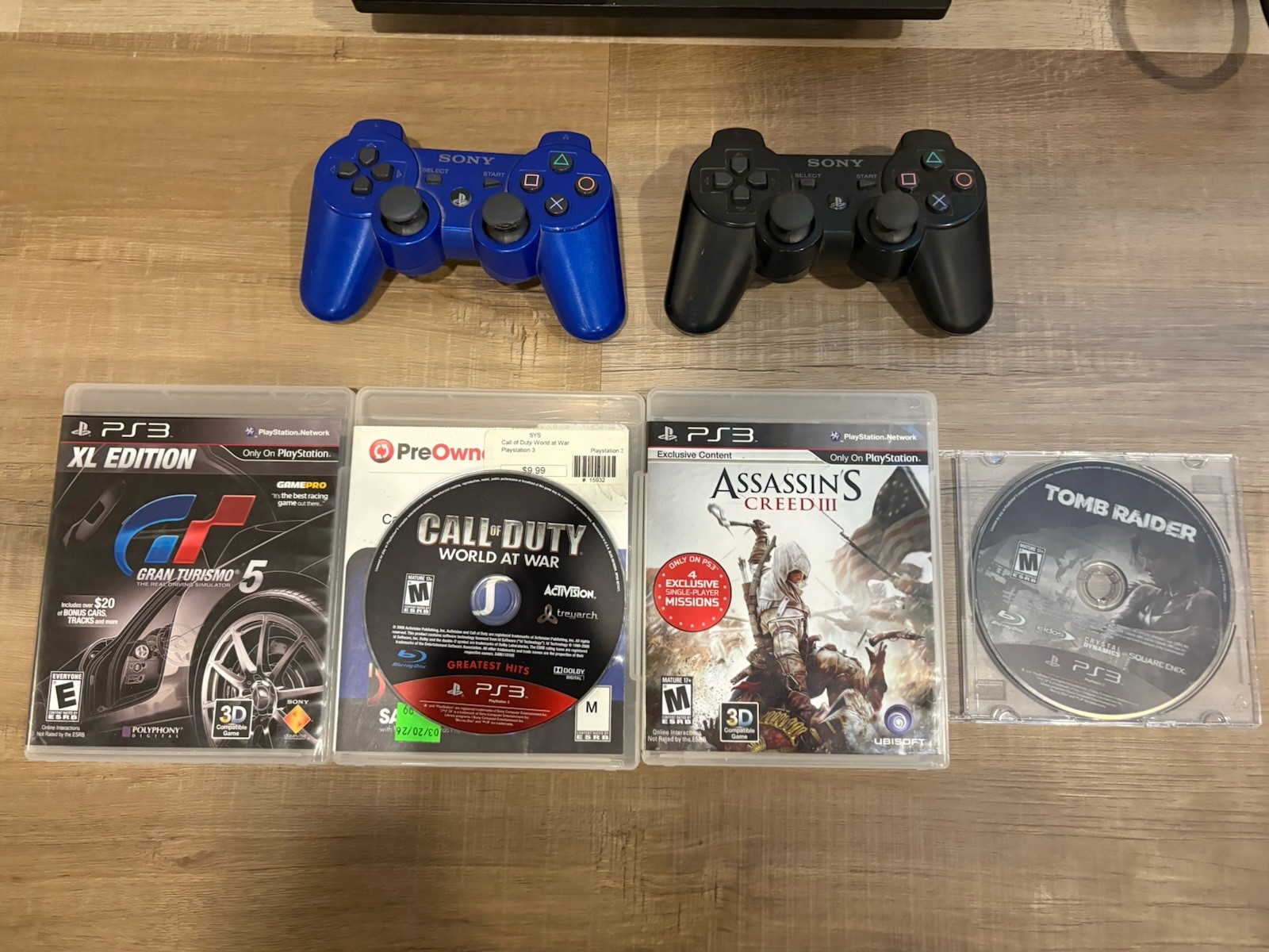 Sony PlayStation PS3 Slim Console CECH-3001A 150GB 2 Controllers,Cords & 4 Games