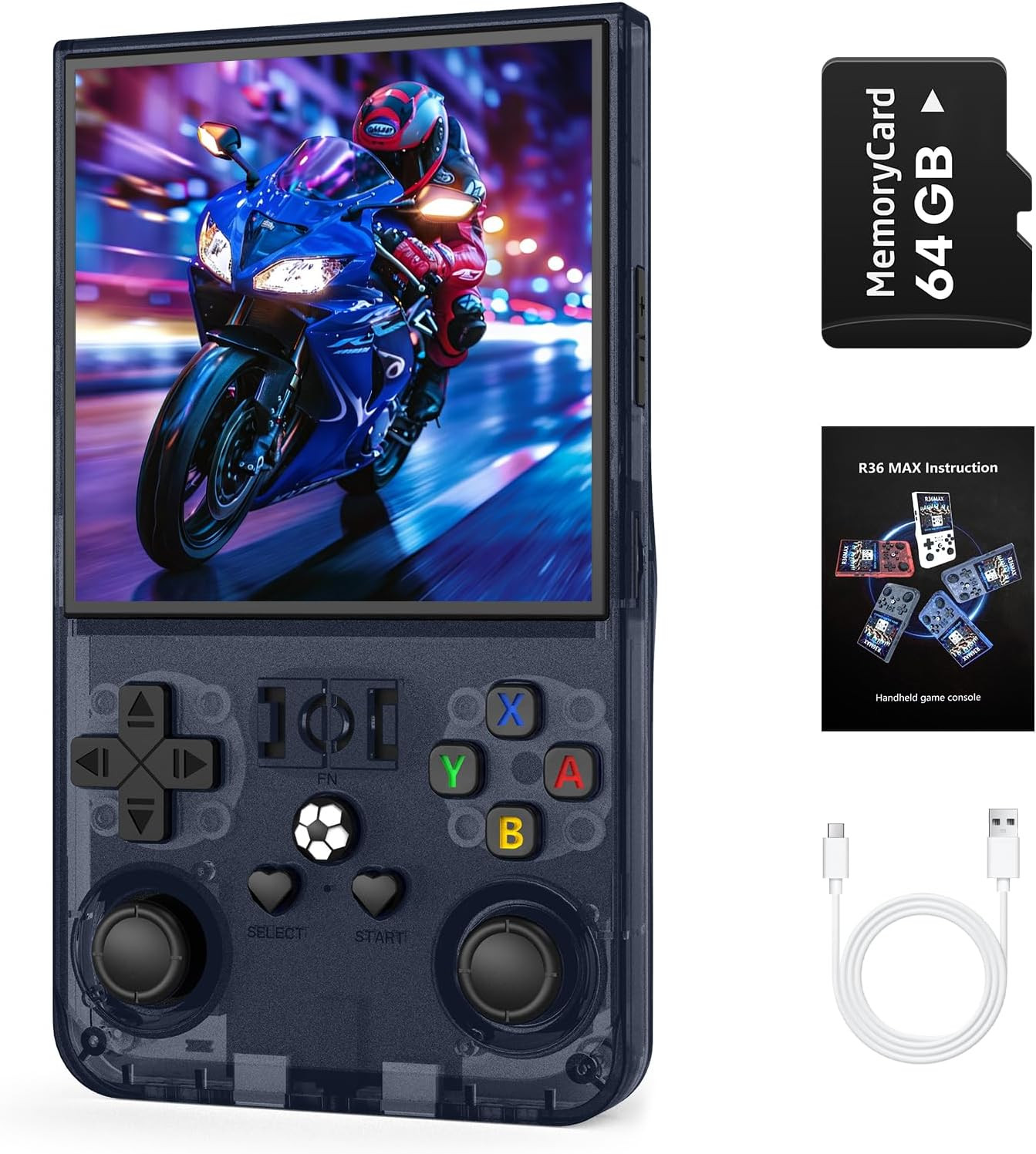 R36Max Retro Handheld Game Console, Video Game Console with 64G TF Card, 4000Mah