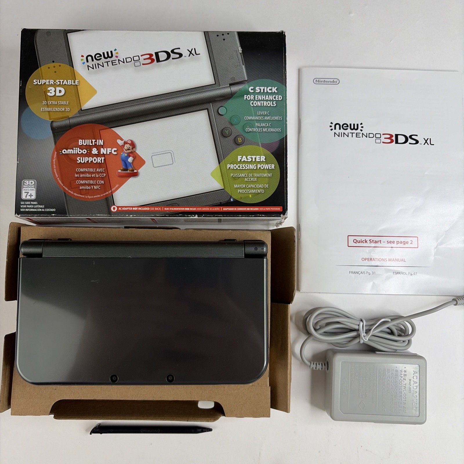 Nice! Nintendo New 3DS XL Black Complete Box W Charger Stylus US Model