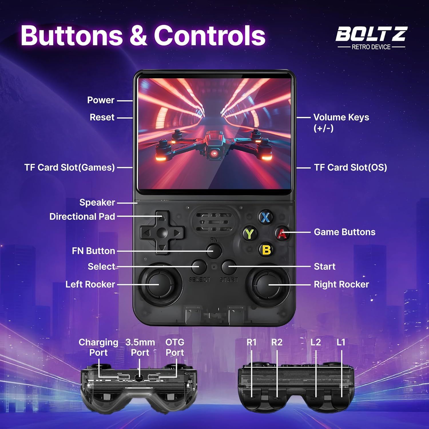 Boltz Retro Handheld Game Console with 20,503 Built-In Games, 3.75″ IPS Screen P