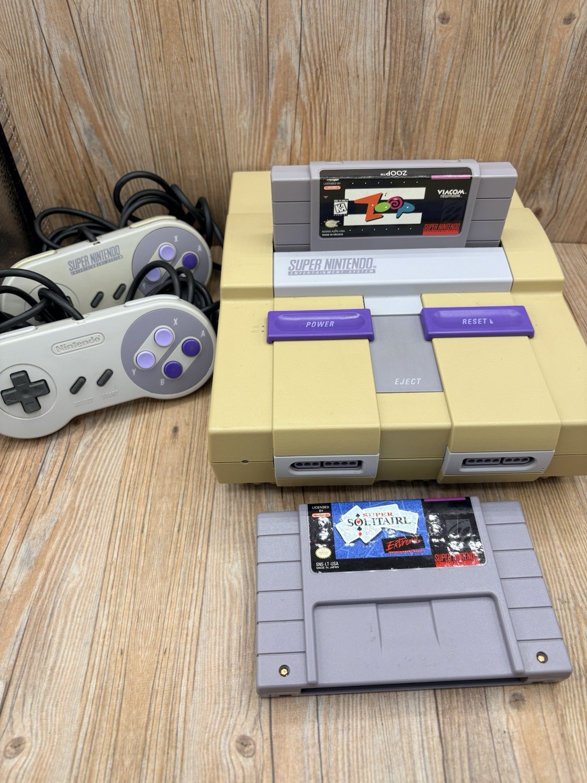Original Super Nintendo (SNES) Console Bundle+ 2 Controllers + Cables 2 Games