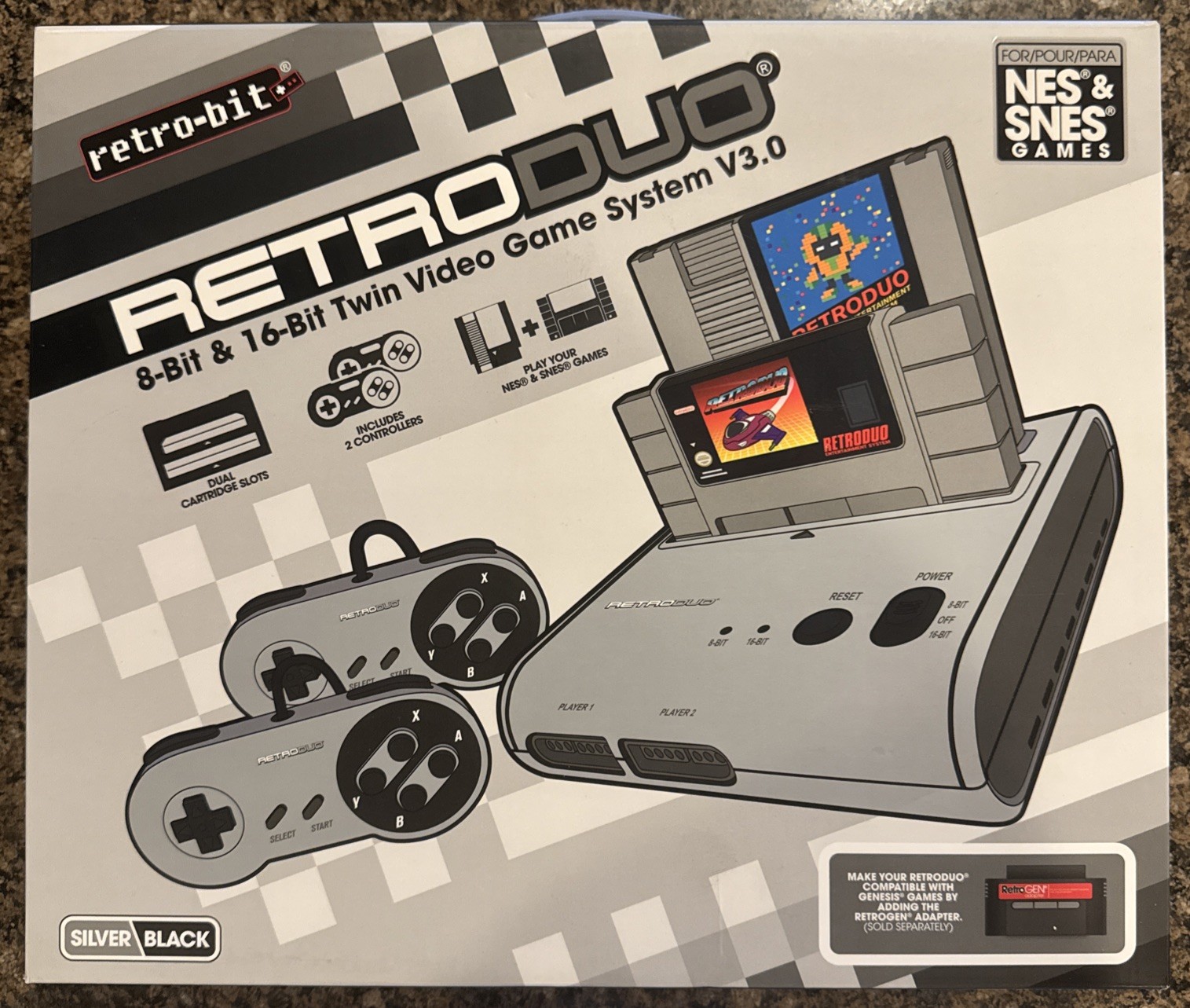Retro-Bit RetroDuo Dual 2-in-1 Retro Console SNES & NES Games – Silver/Black NEW