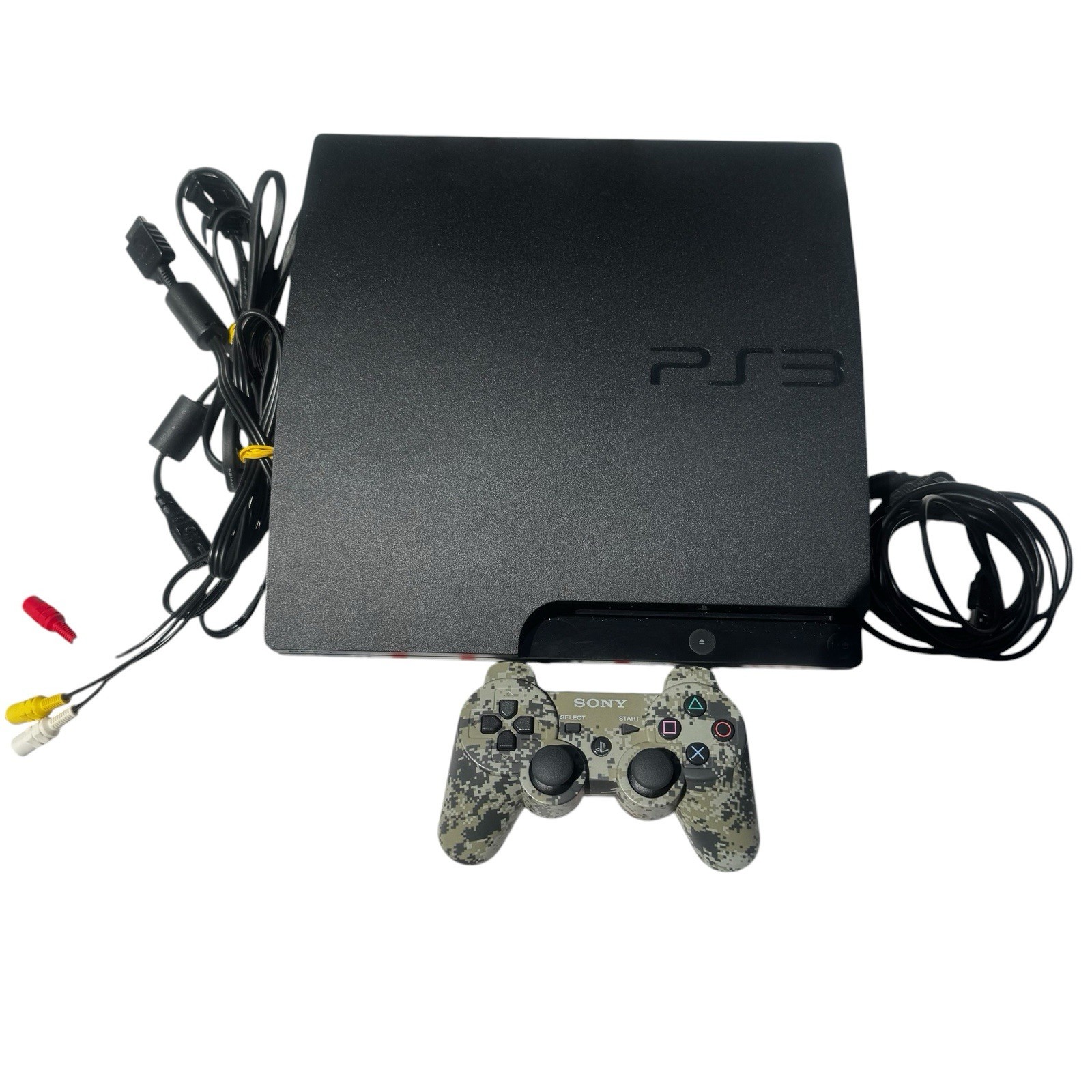 Sony PS3 Slim 320GB CECH-3001B Tested OEM Camo Controller & Cables