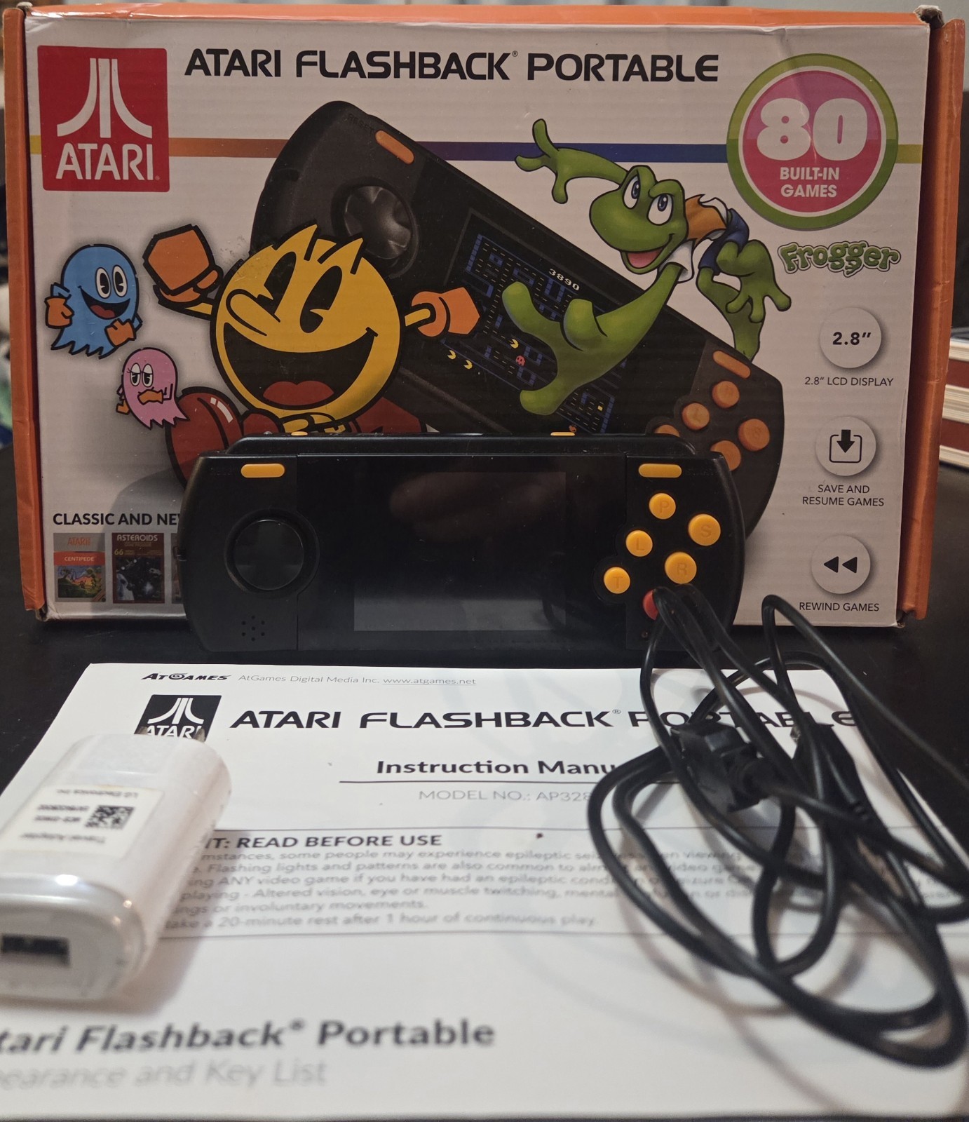 🔥2018 AtGAMES ATARI FLASHBACK PORTABLE (#AP3280) W/ 80 BUILT-IN GAMES *TESTED*