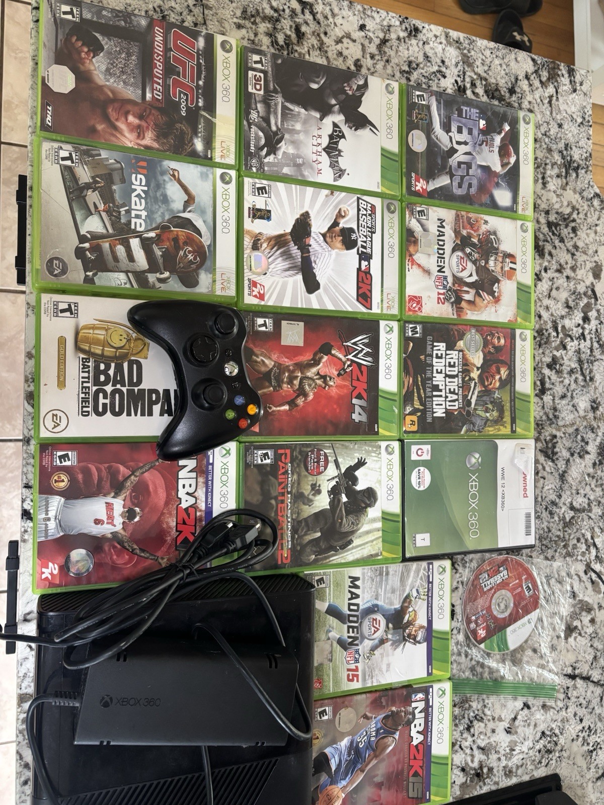 Xbox 360 E bundle with 15 games, controller, and cords!