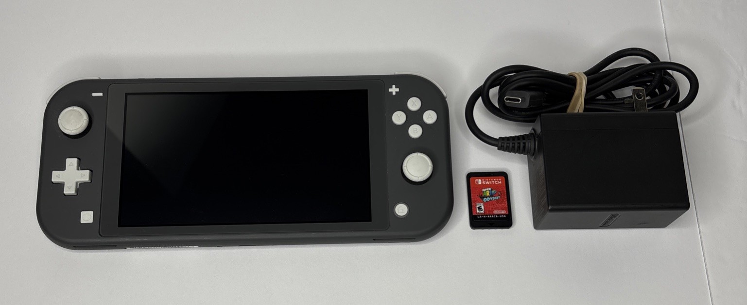 Nintendo Switch Lite HDH-001 Gray Console Charger Super Mario Odyssey Extras See