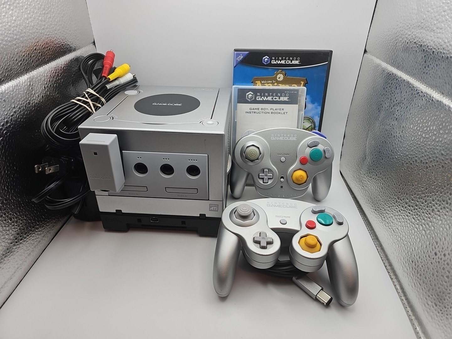 Nintendo Gamecube W/ Gameboy Player & Disc! 2 Controllers Including 1 Wavebird!
