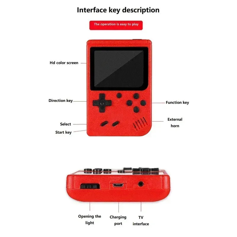 A Red Retro Classic Games Children’s Handheld Small Game Console With 400