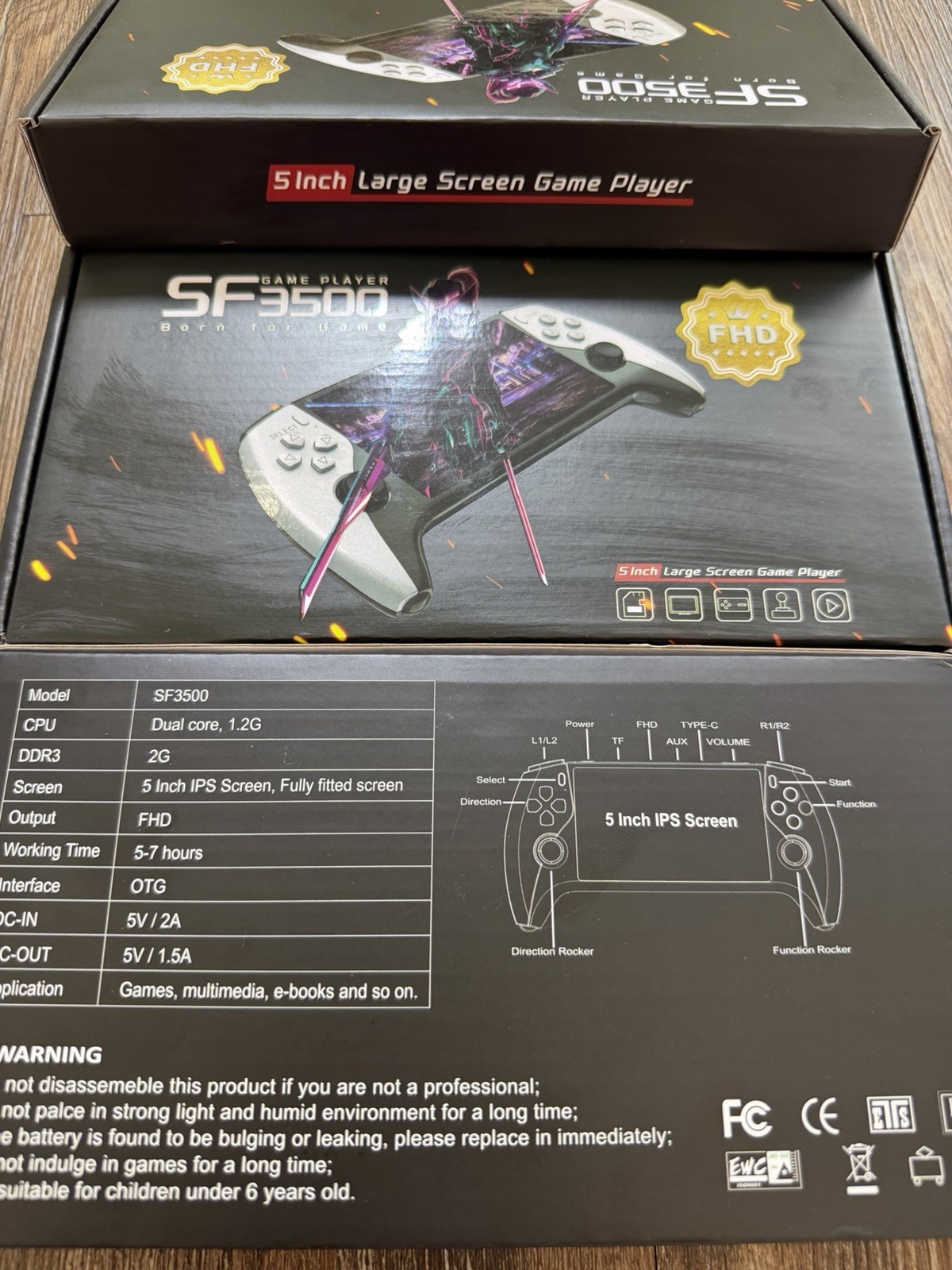 NIB-SF3500 Retro Handheld Console – 5”FHD Screen-20K+ Games 64GB Expandable