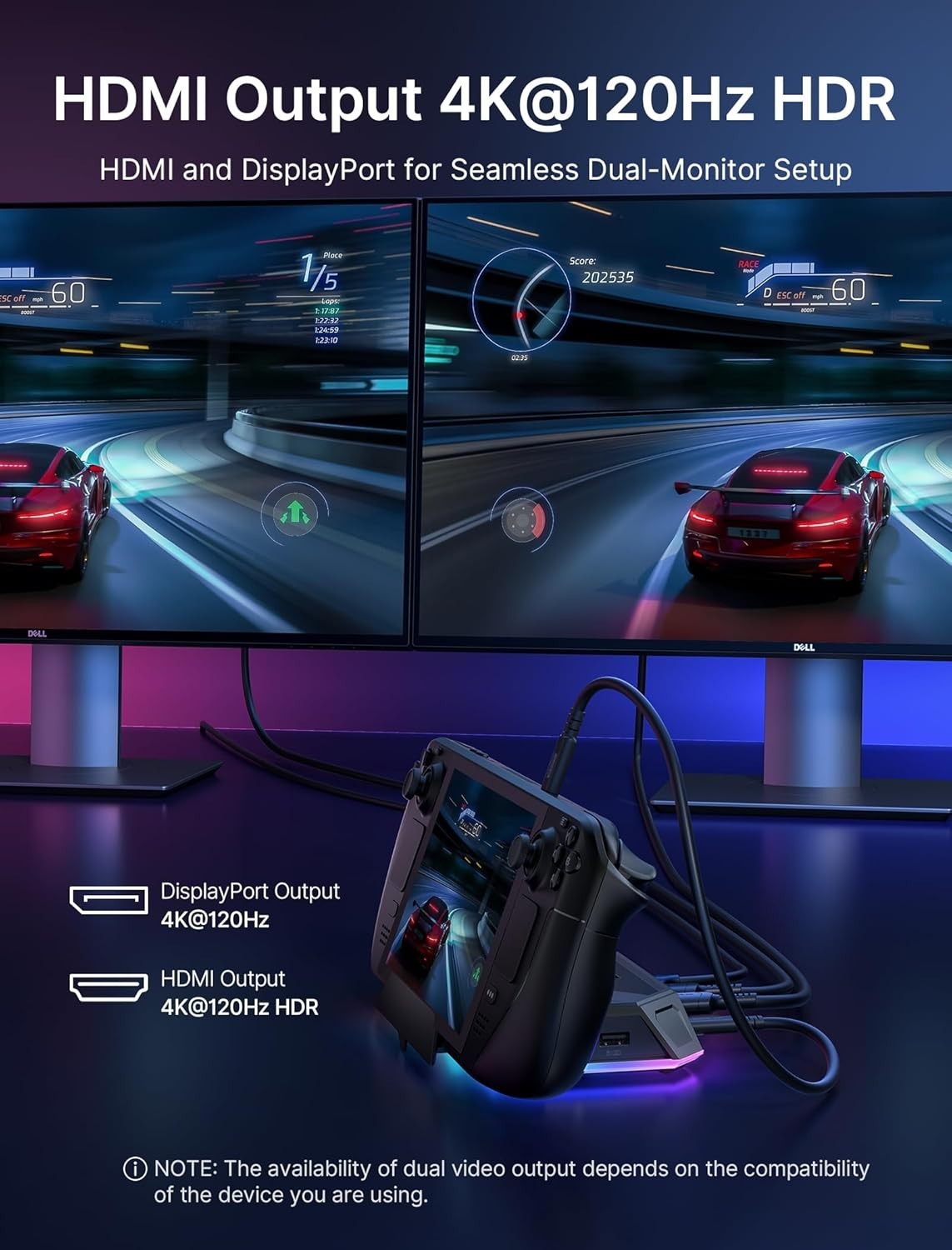 Steam Deck OLED/ROG Ally 12-in-1 RGB Dock, 4K@120Hz HDMI DP, 10Gbps USB
