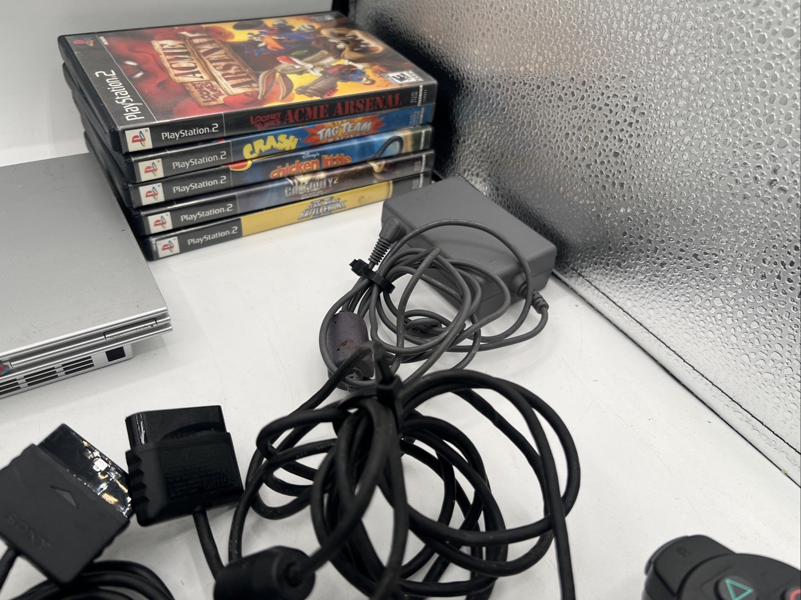 Sony PS2 Slim Silver Console Bundle – Console/5 Games/3 Controller/Cables