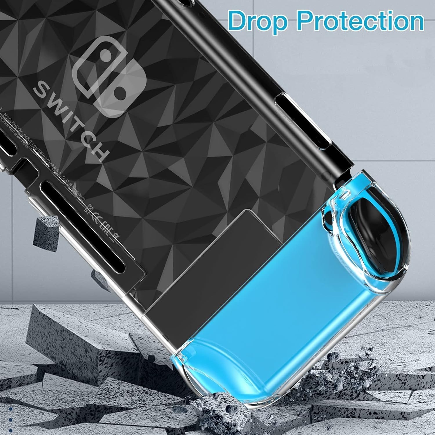 Protective Case for Nintendo Switch with Tempered Glass and 6 Thumb Caps Clear