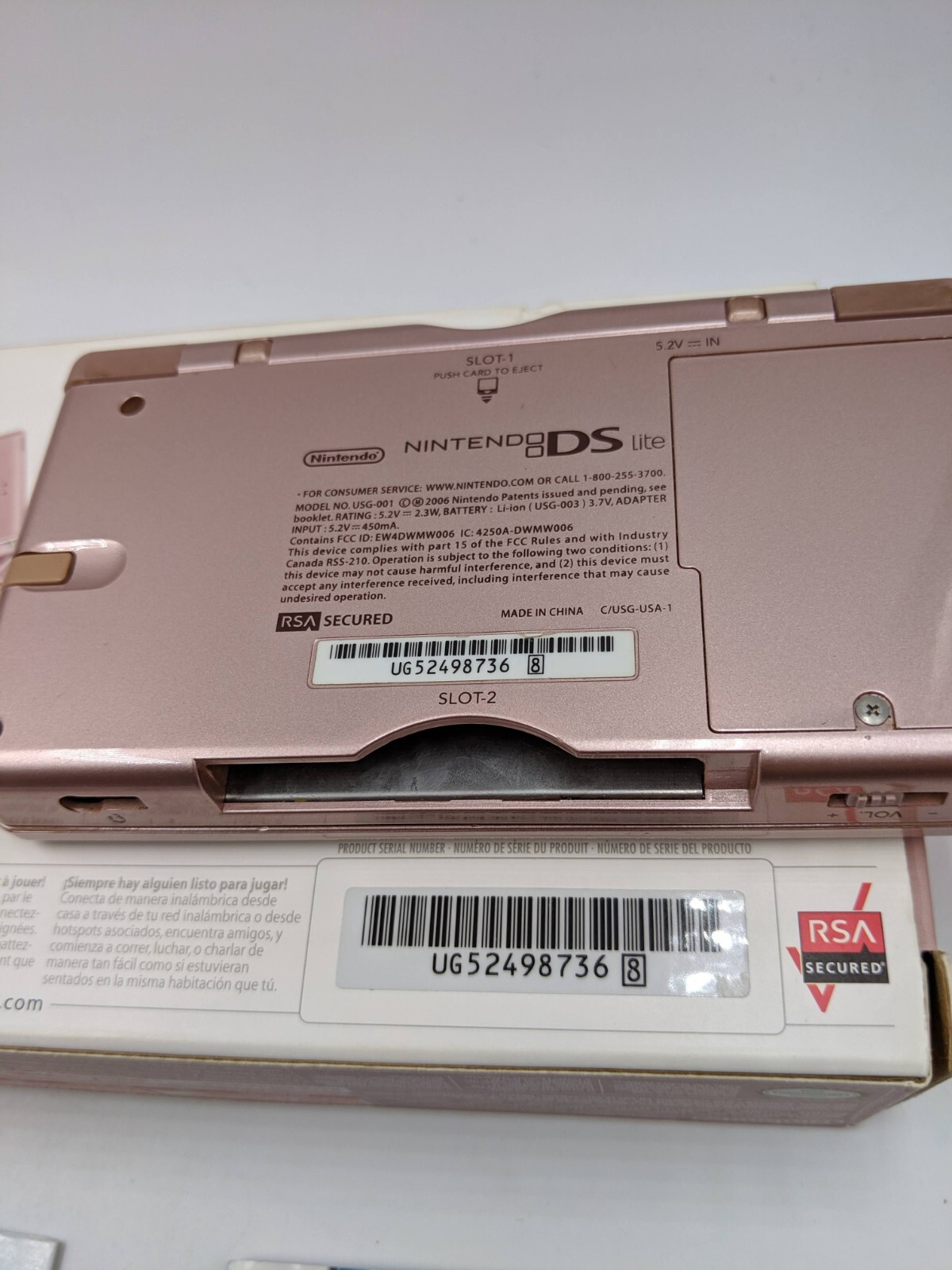 Nintendo DS Lite Metallic Rose (CRACKED HINGE) MATCHING SERIAL #’S