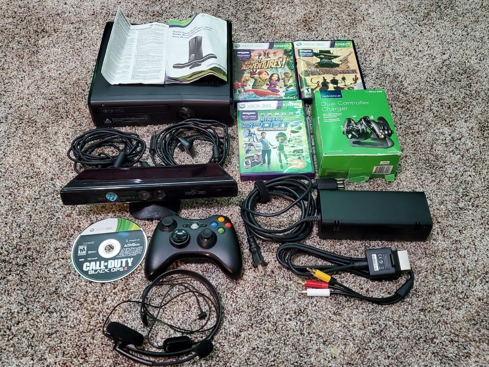 Microsoft Xbox 360 S with Kinect 250GB Glossy Black Console with games