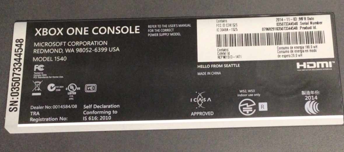 Microsoft Xbox One Console 500GB Model 1540 – Matte Black w/cords and controller