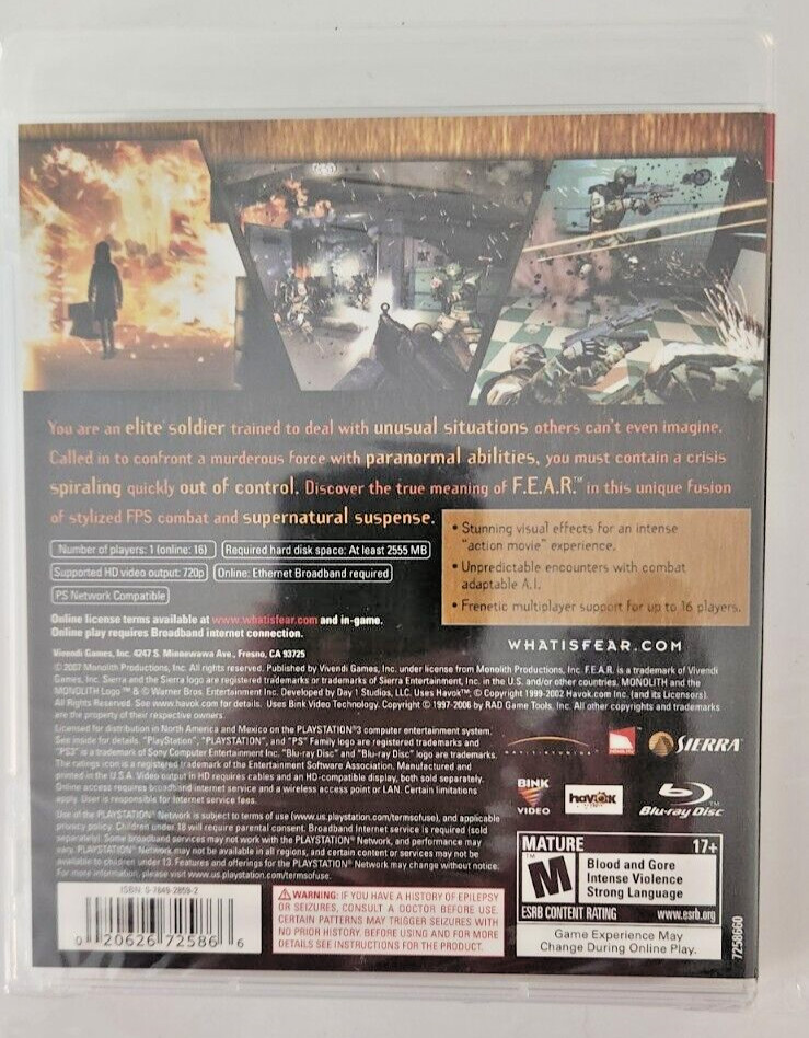 F.E.A.R. First Encounter Assault Recon PS3 Brand New Game Special (2005 Horror)