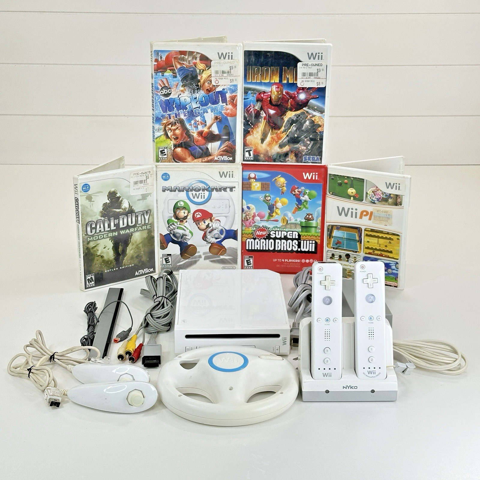 ​Nintendo Wii Console Bundle 6 Games Mario Bros & Mario Kart Wii Tested Works