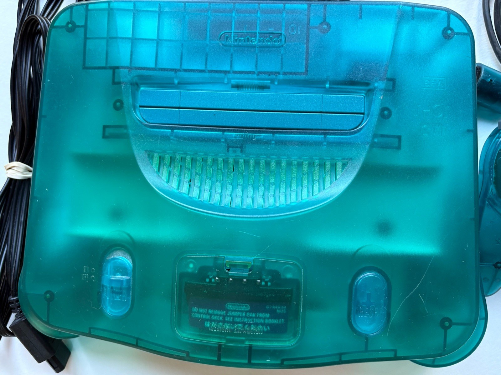 nintendo 64 console + controller, ice blue, oem with cables