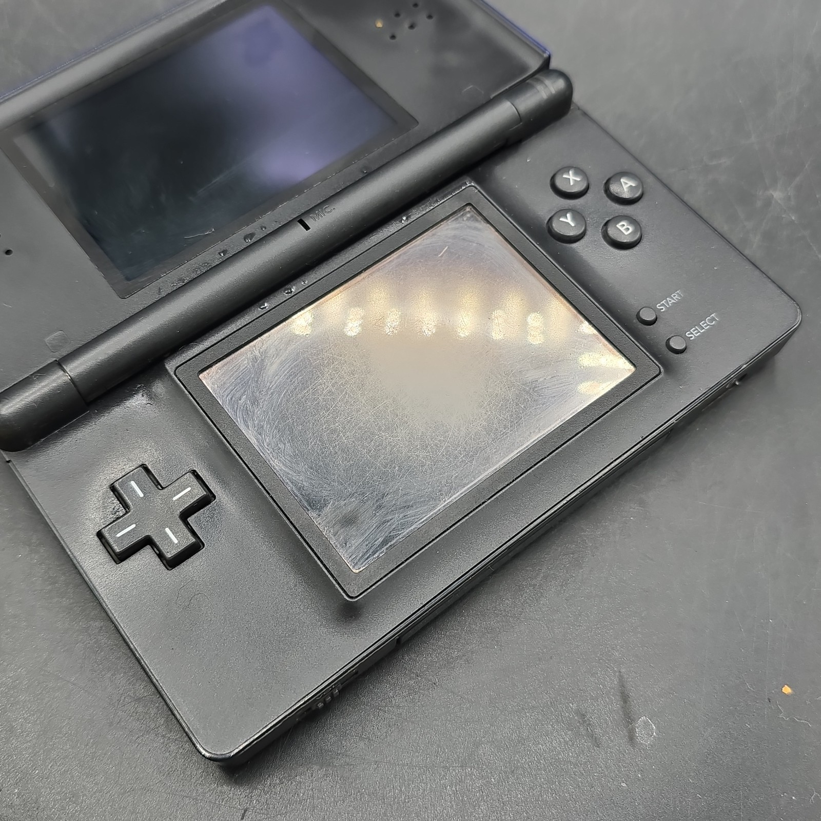 Nintendo DS Lite Handheld System Cobalt Blue Black Broken Hinges TESTED WORKS