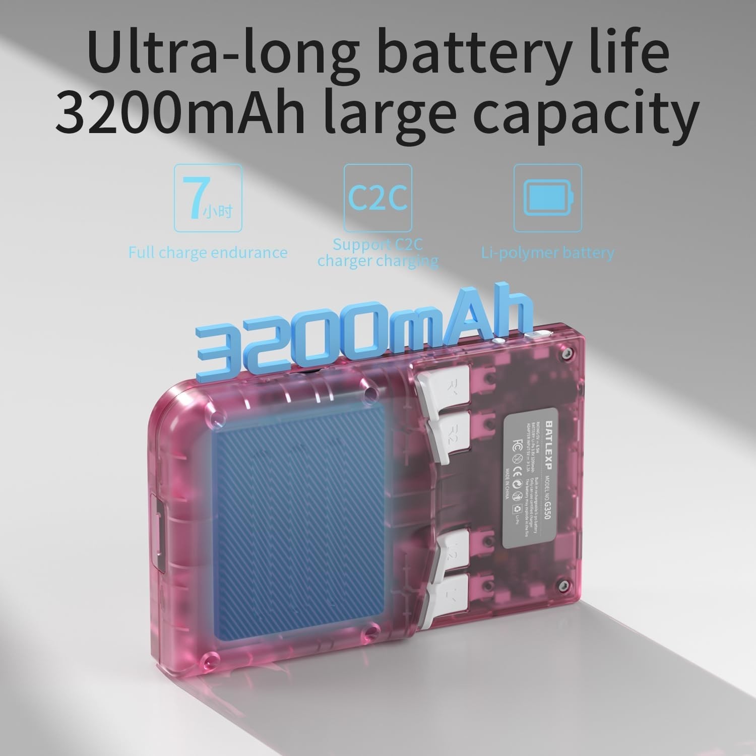 Portable G350 Handheld Game Console – 3200mAh Battery, Multiplayer Ready, Pink