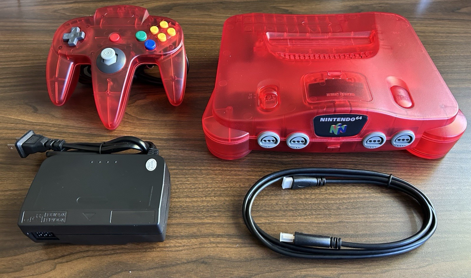 N64 clear red Nintendo- hdmi Mod-cables & controller included- FAST SHIPPING