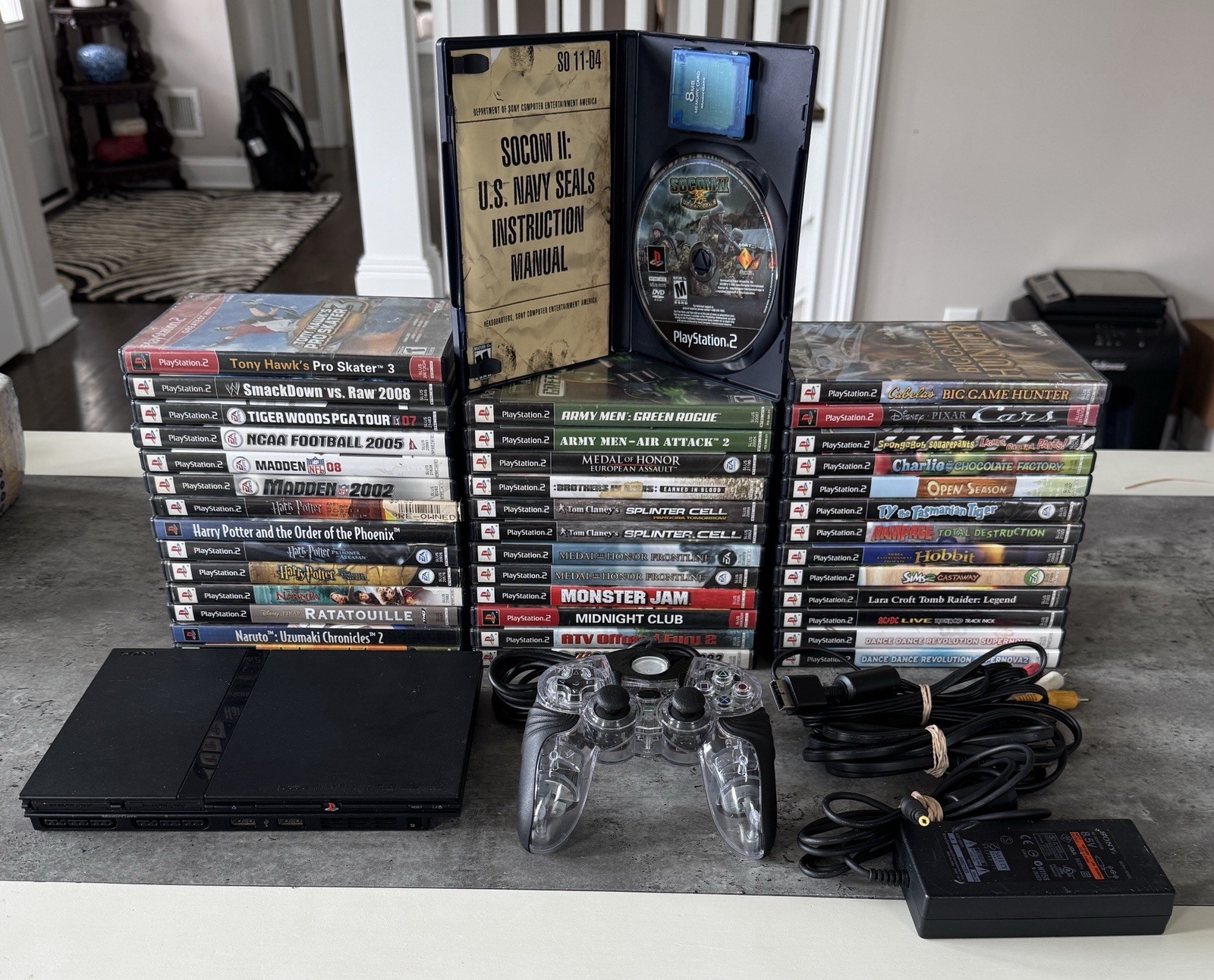 PS2 Slim Bundle – Console+Controller+8MB Card+OEM Cables+ 40+ Games L@@K + READ