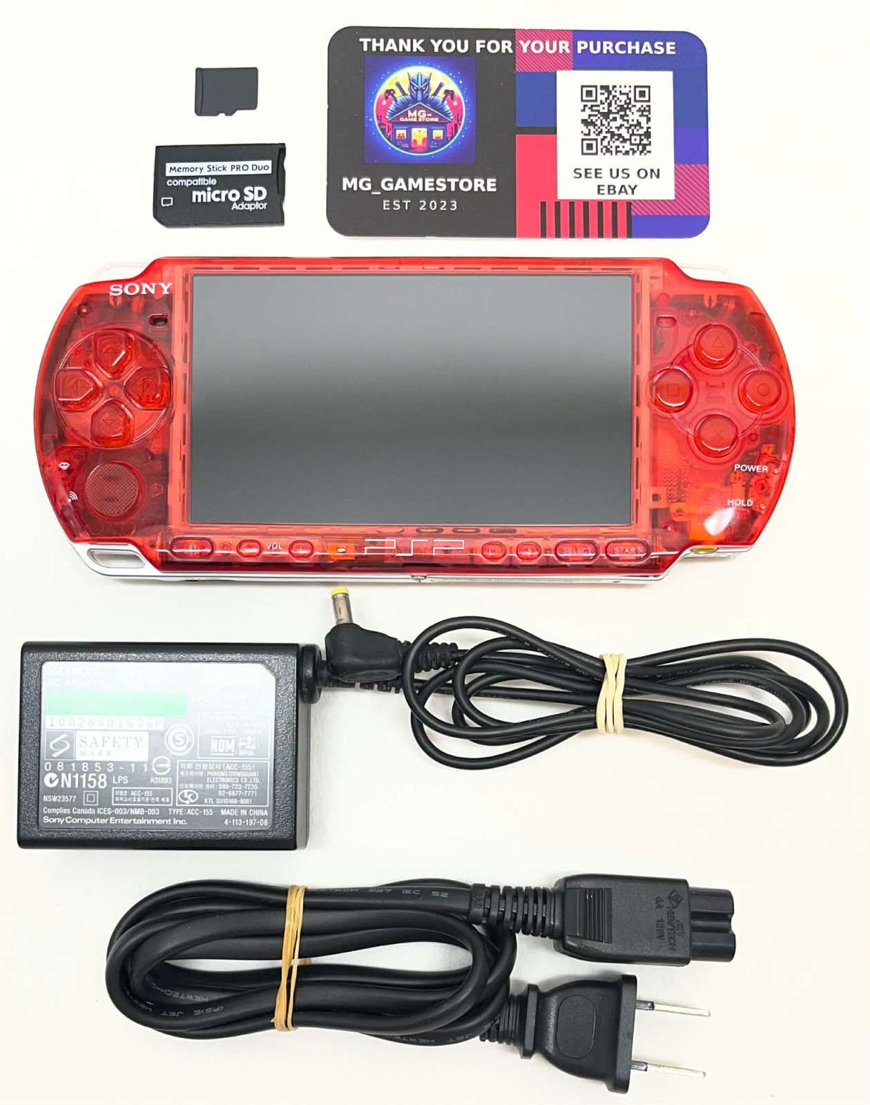 PSP3000 Clear Red / IPS Screen / Battery / Sony Charger / Region Free / 32GB