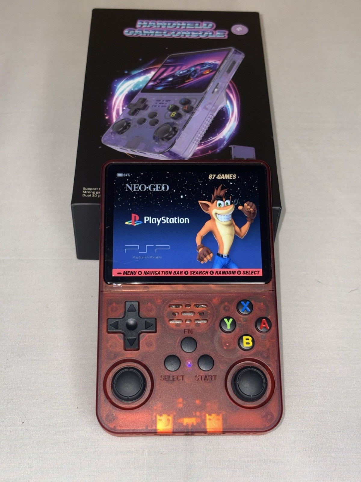 R36S Handheld Game Console Transparent Red Dual Joystick Wi-Fi Bluetooth
