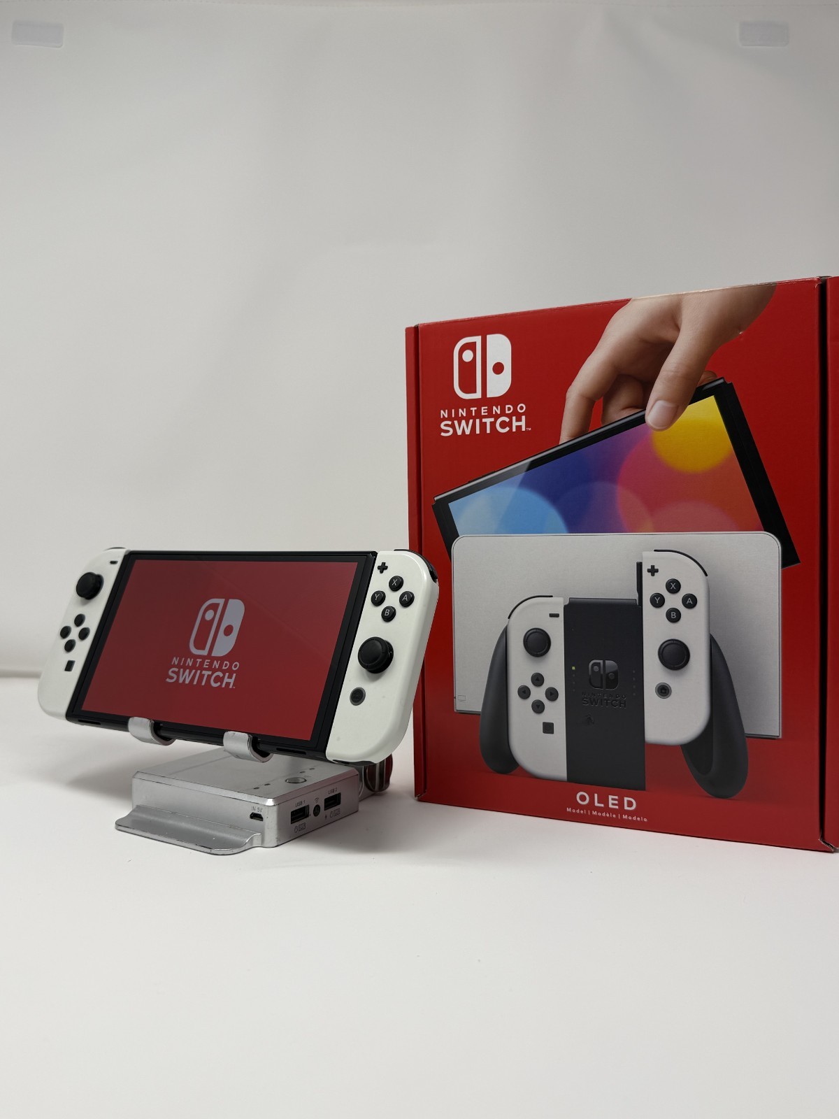 Nintendo Switch OLED White 64GB Full Bundle Original Box Dock — Good Condition