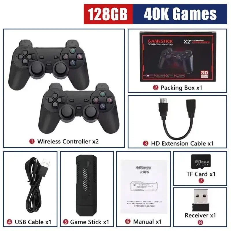 2026 X2 Plus 4K 2.4G R3tro Game Stick 256G 50 emulator PS1 N64 DC Wireless –