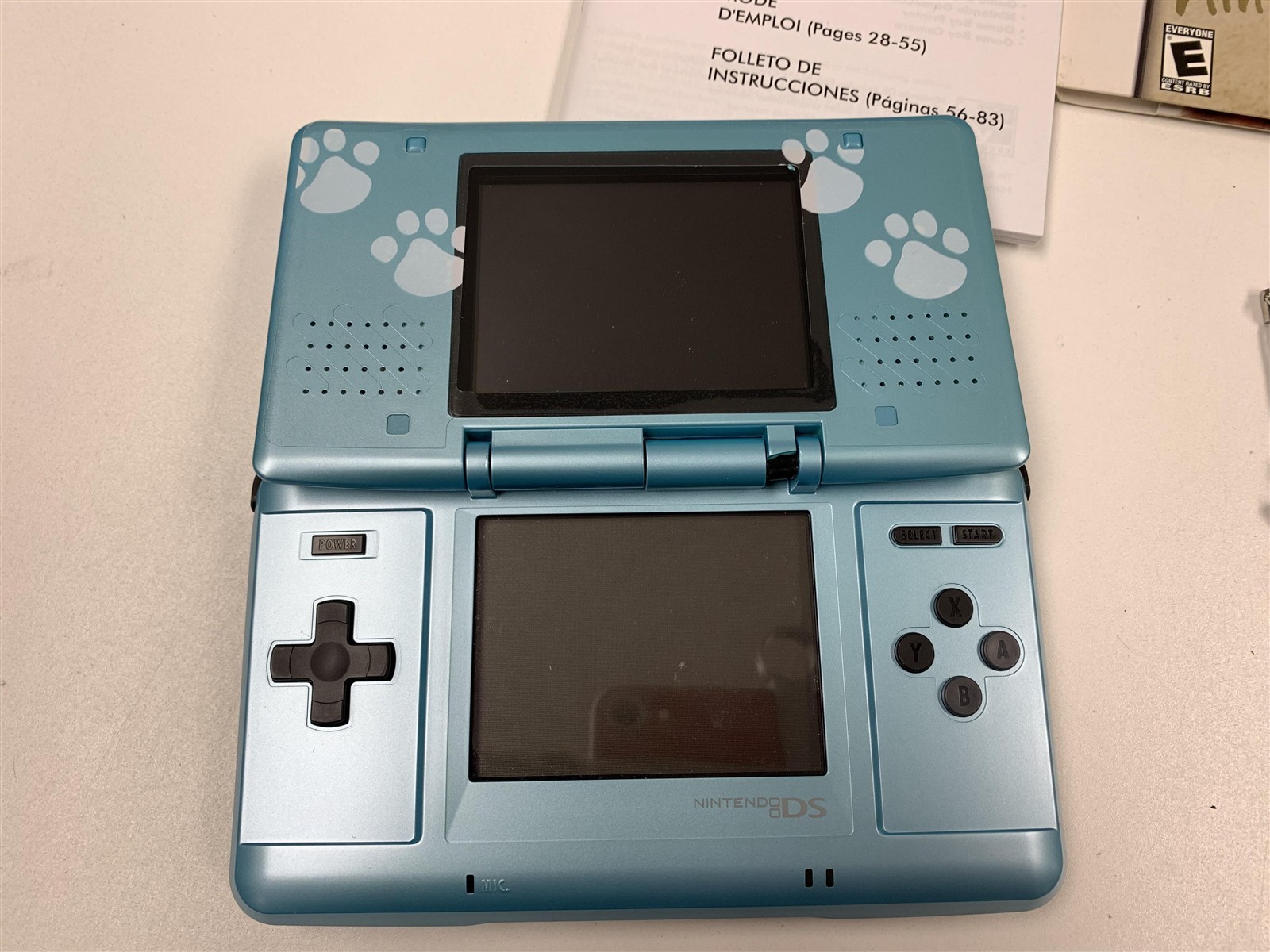 Nintendo DS Teal Nintendogs Boxed Console Broken Hinge Tested Works