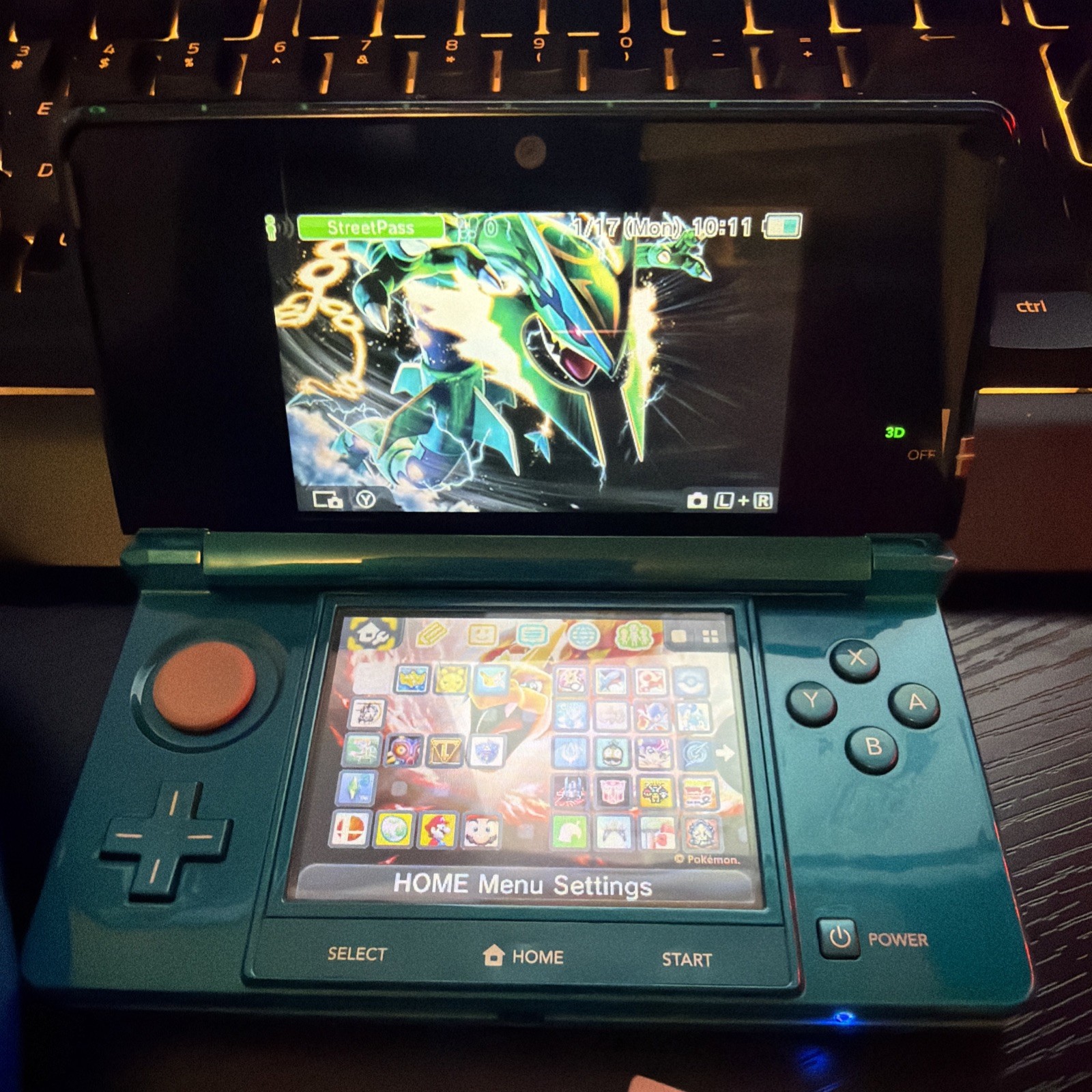 Nintendo 3DS CTR-001 (USA) Console Aqua Blue Stylus Charger SD Card
