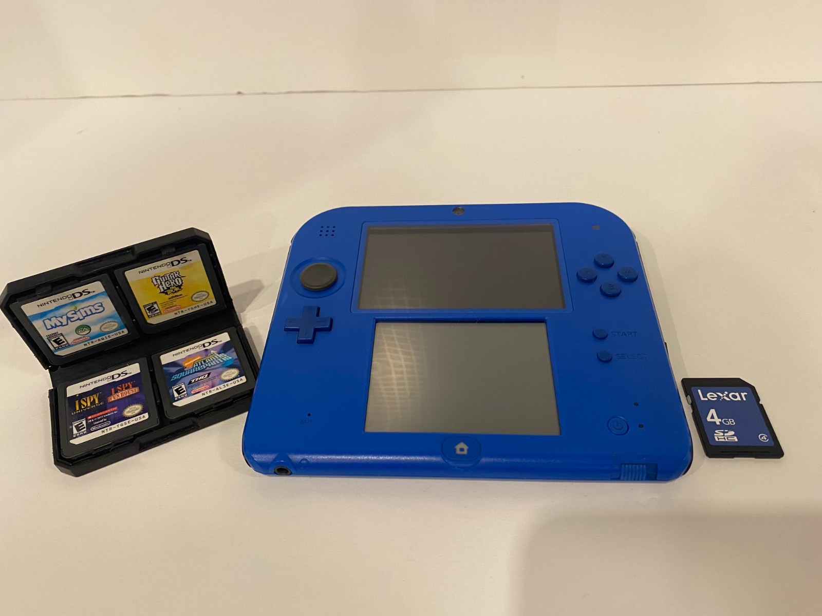 Nintendo 2DS Blue Handheld System With 4 ds games an memory card No Charger