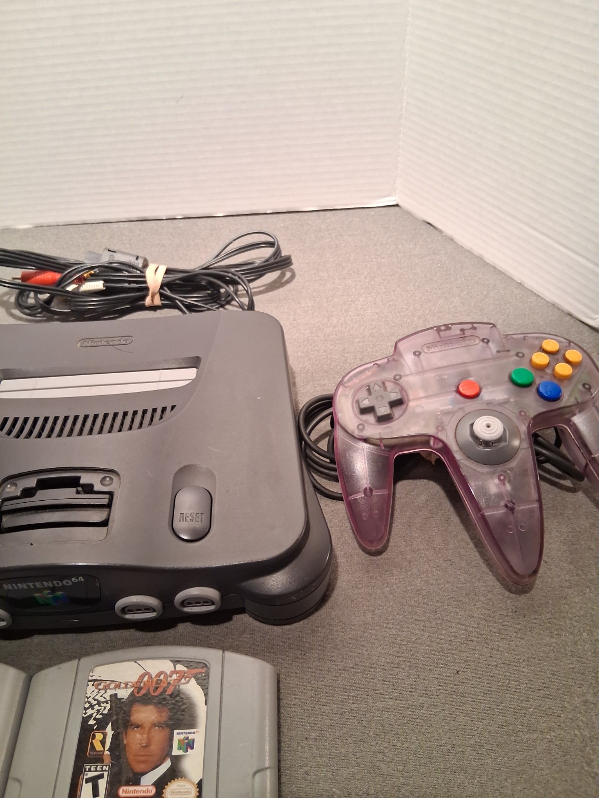 Nintendo 64 Gray Console Bundle 2 Controllers Power/AV + 007 & WCW nWo Revenge