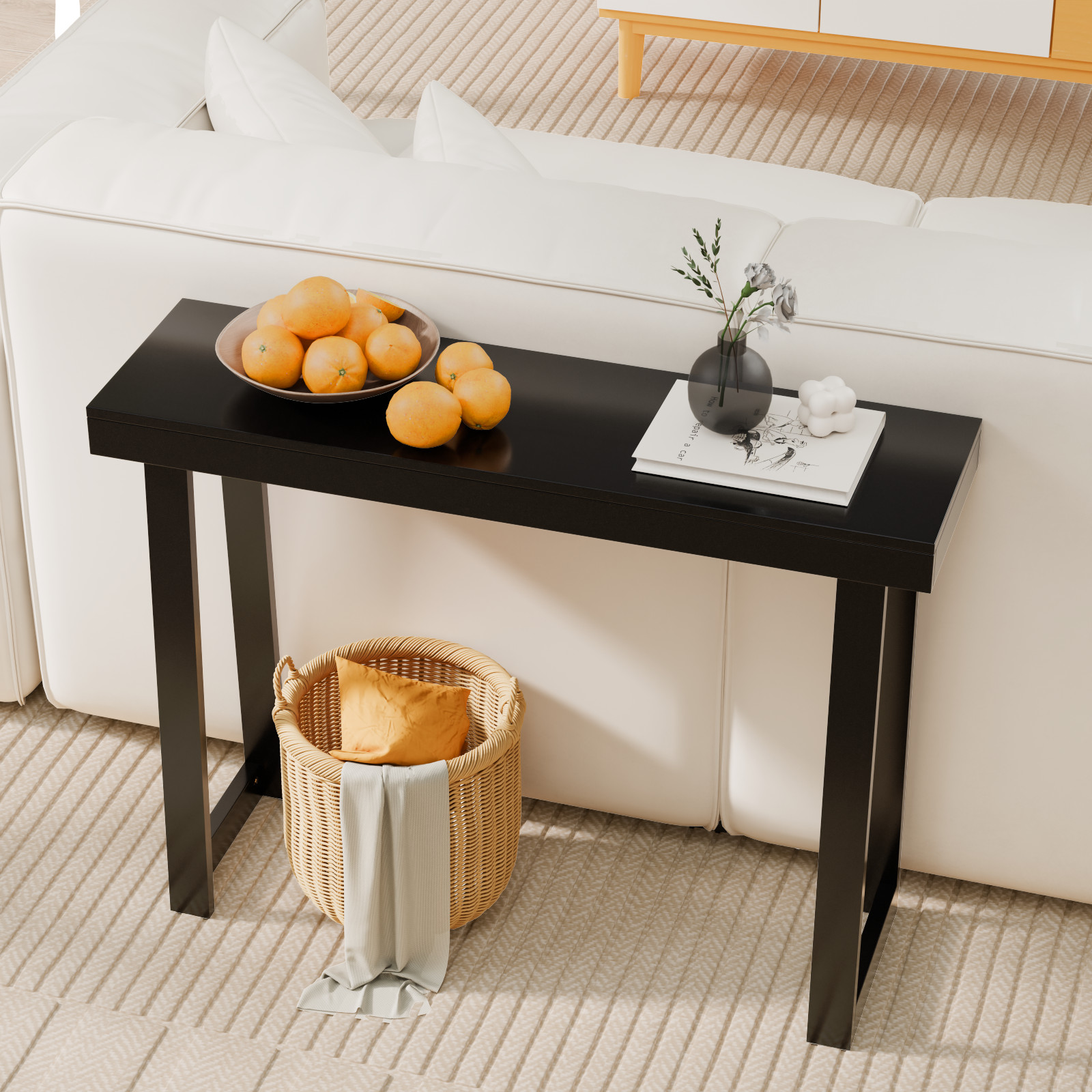 Narrow Long Wood Sofa Table Behind Couch Table for Entrance Hallway Living Room