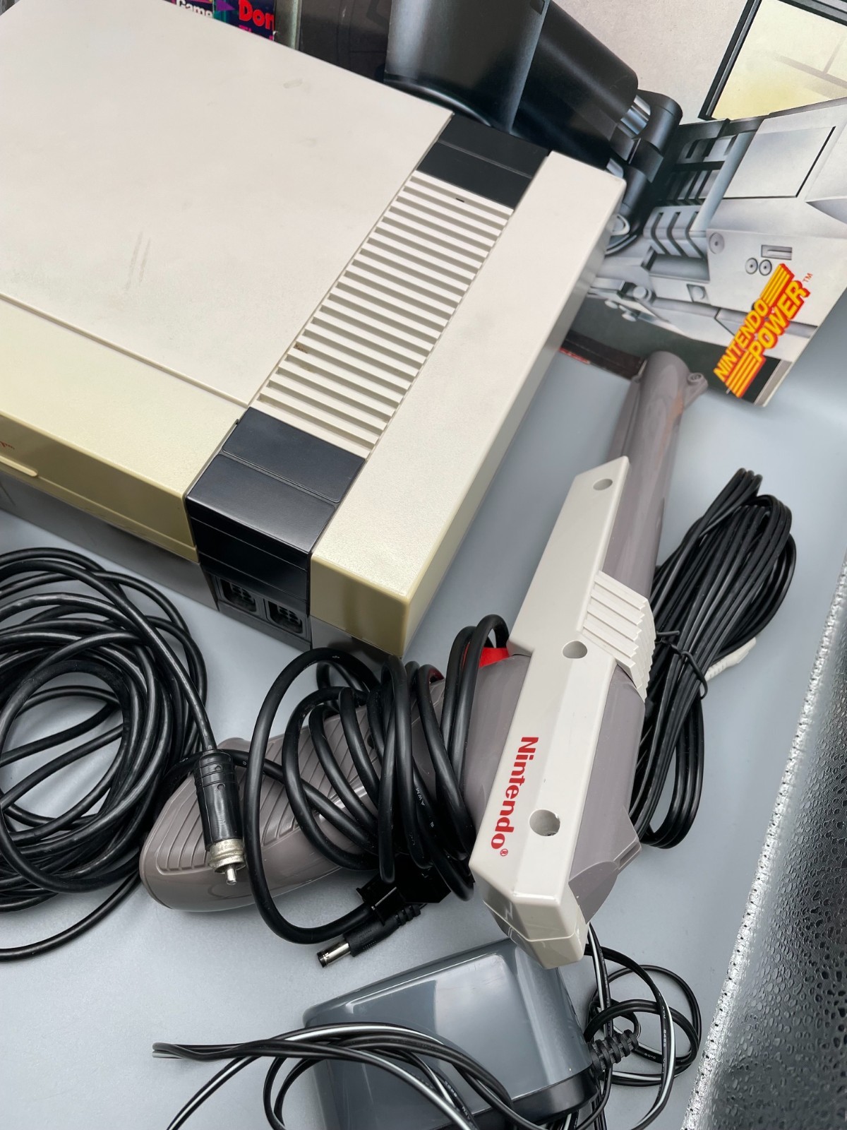 NES Bundle – Console, 2 Controllers, Gun, Rare QuickShot Scope, Magazines, Cords